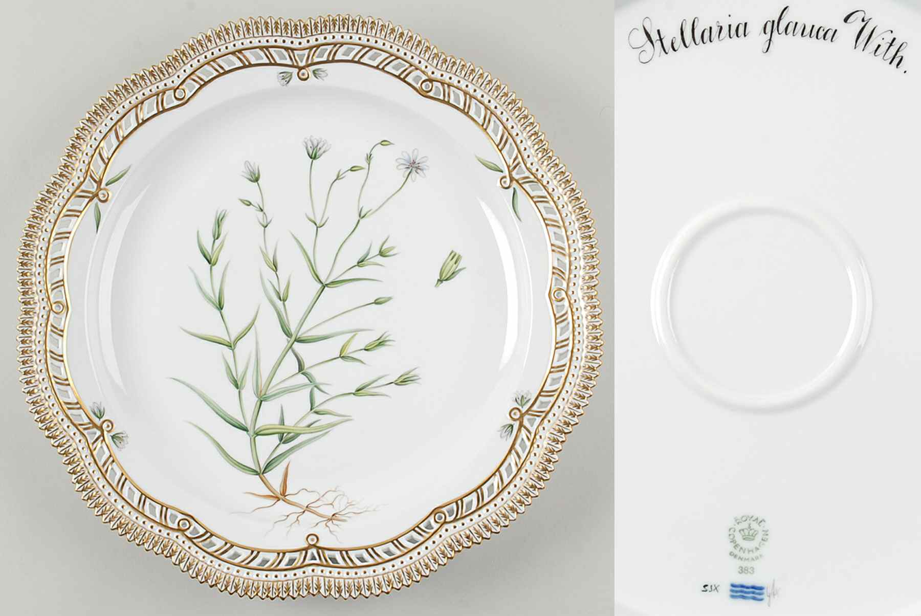 Flora Danica (1961 To Current) 13" Round Pierced Platter-Stellaria glauca With by Royal Copenhagen-1
