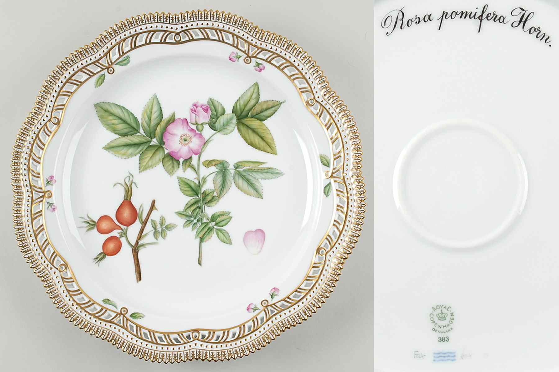 Flora Danica (1961 To Current) 13" Round Pierced Platter-Rosa pomifera Herm by Royal Copenhagen-1