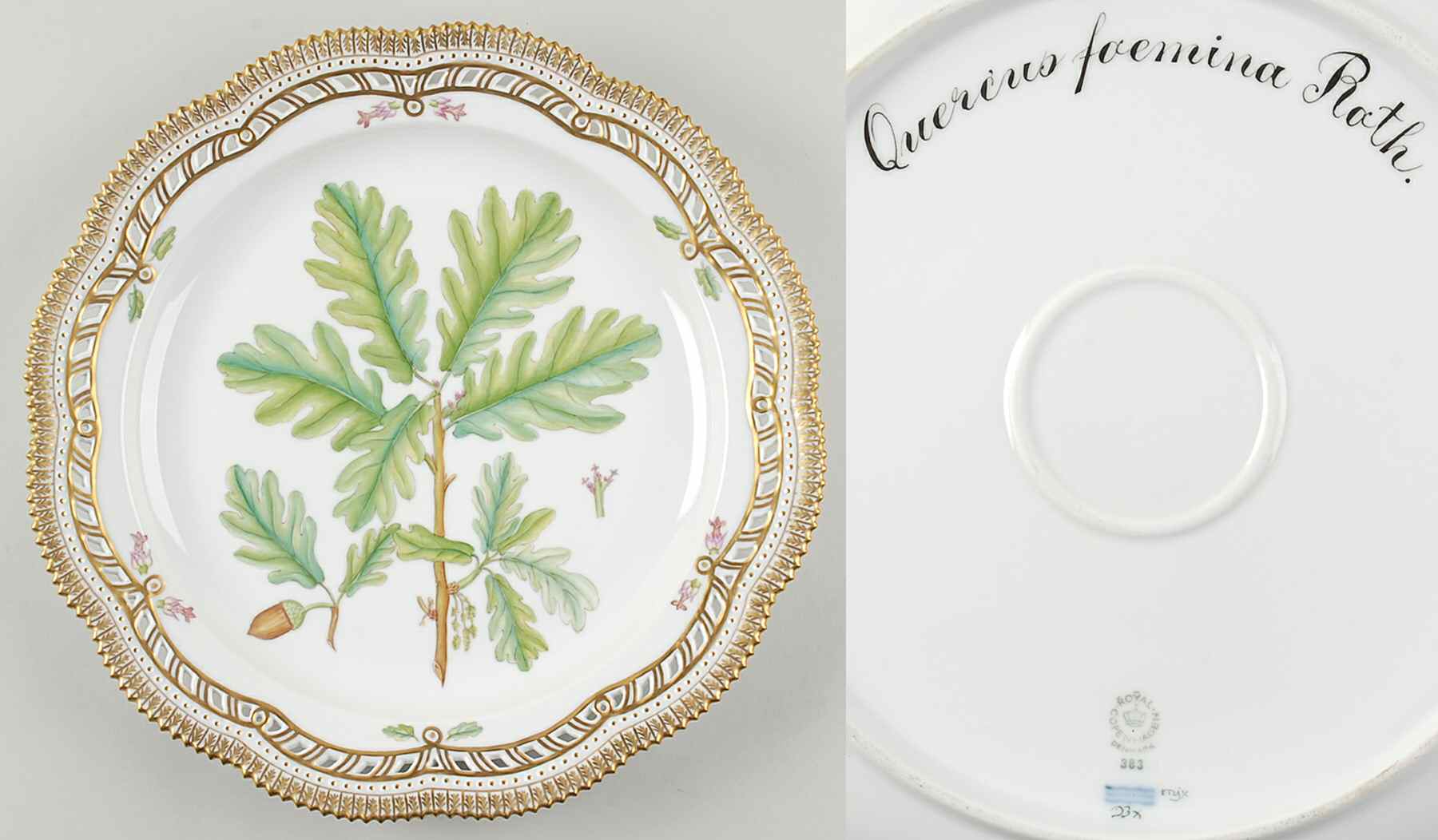 Flora Danica (1961 To Current) 13" Round Pierced Platter-Quercus foemina Roth by Royal Copenhagen-1