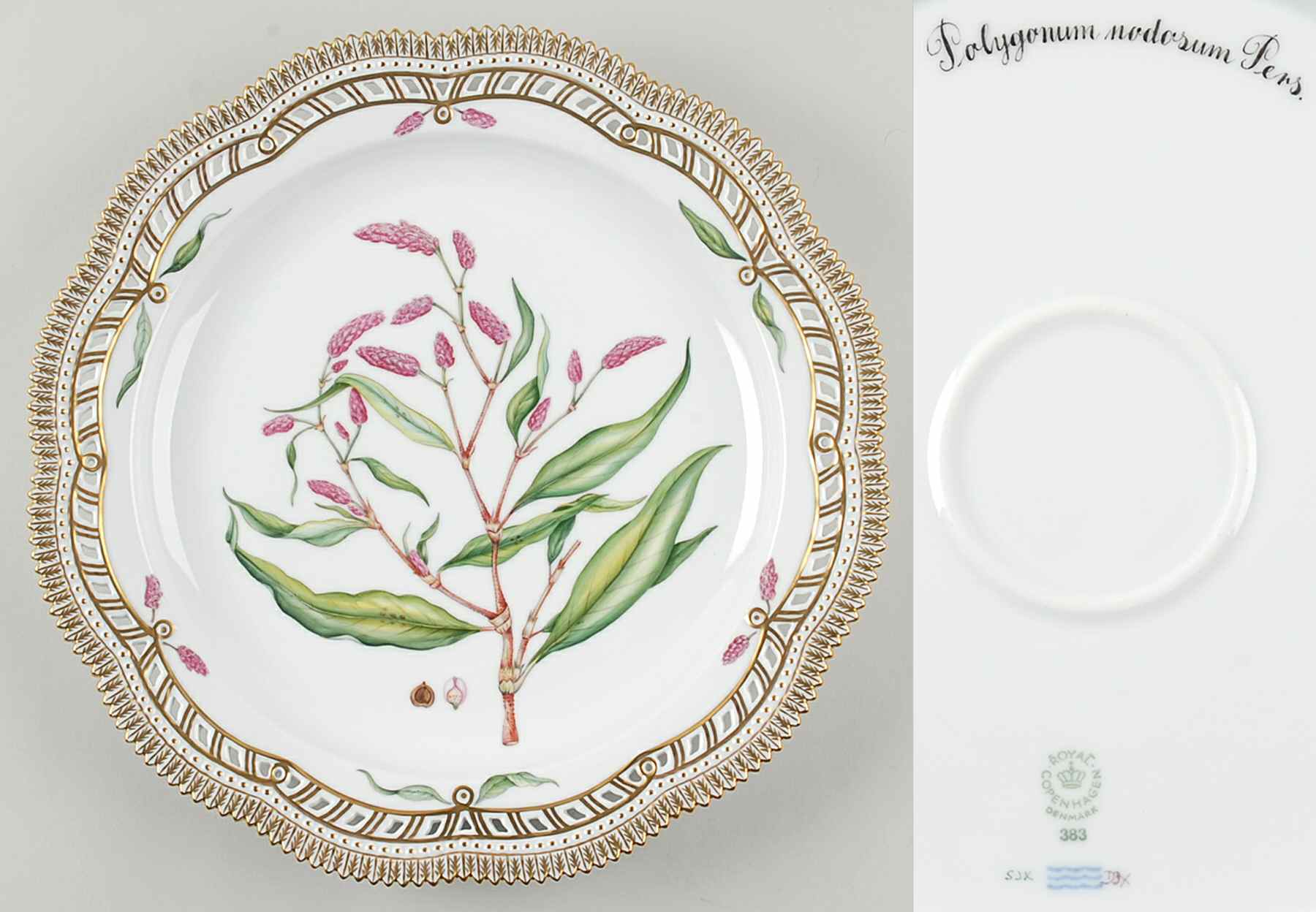 Flora Danica (1961 To Current) 13" Round Pierced Platter-Polygonum nodosum Pers by Royal Copenhagen-1