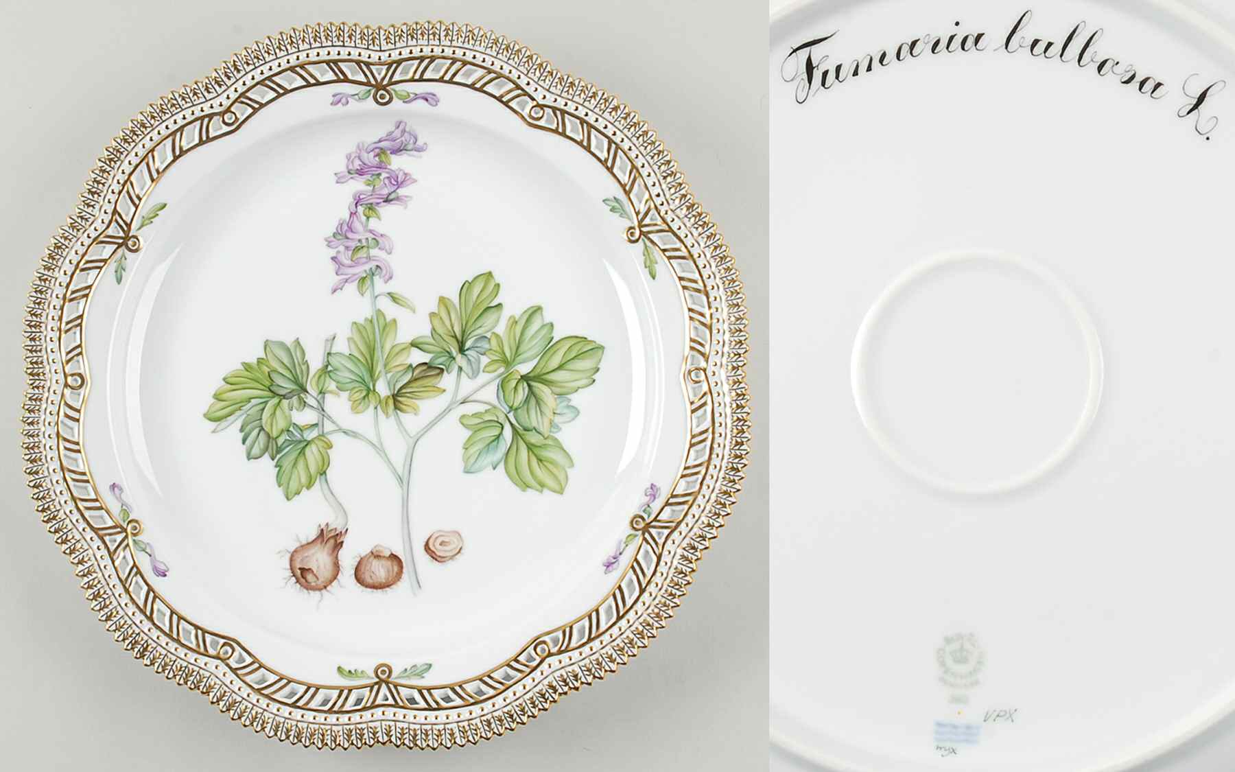 Flora Danica (1961 To Current) 13" Round Pierced Platter-Fumaria bulbosa L by Royal Copenhagen-1