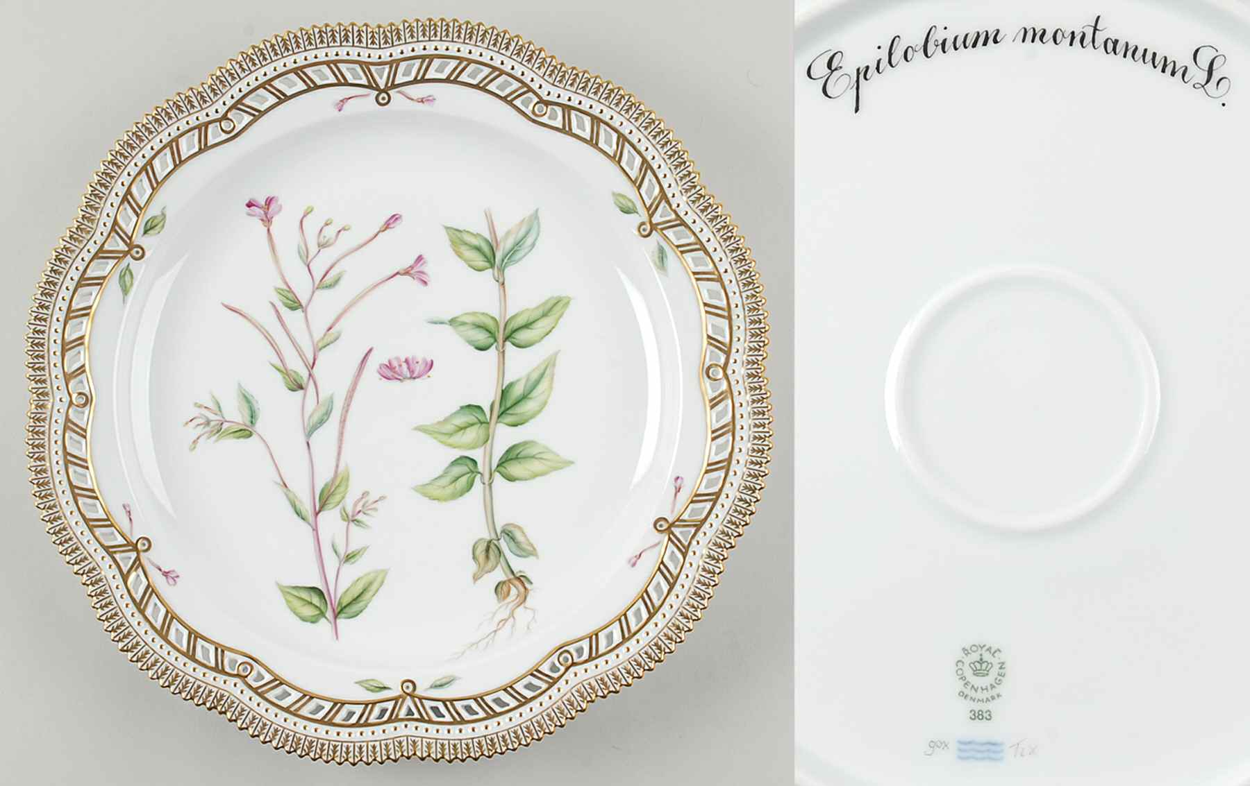 Flora Danica (1961 To Current) 13" Round Pierced Platter-Epilobium montanum L by Royal Copenhagen-1