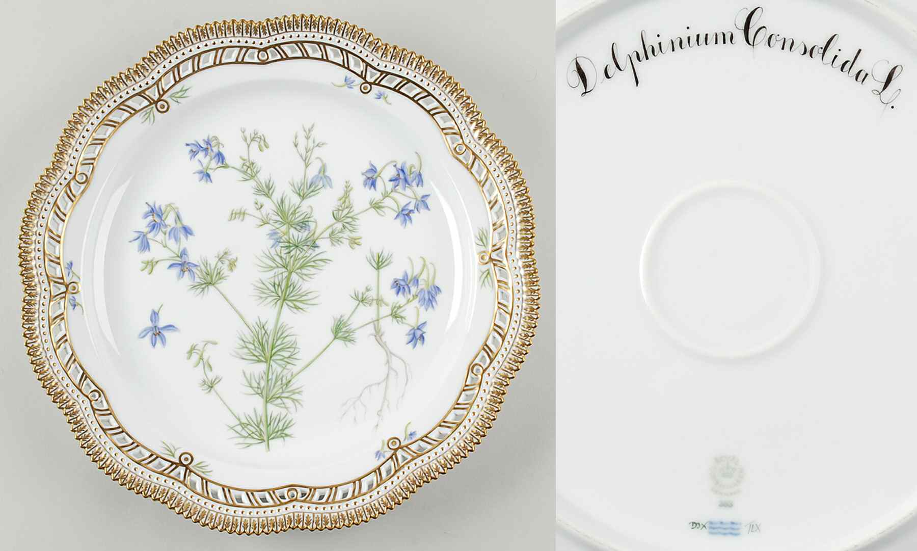 Flora Danica (1961 To Current) 13" Round Pierced Platter-Delphinium Consolida L by Royal Copenhagen-1