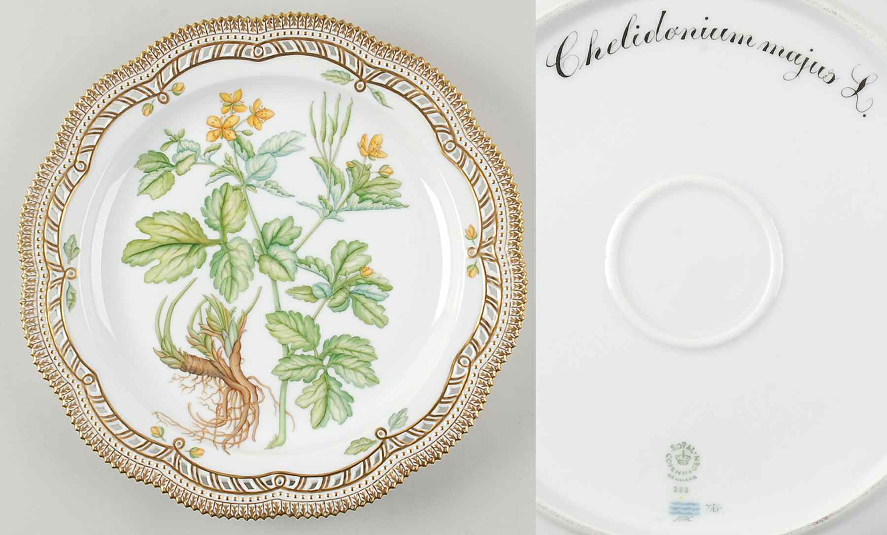 Flora Danica (1961 To Current) 13" Round Pierced Platter-Chelidonium majus L by Royal Copenhagen-1