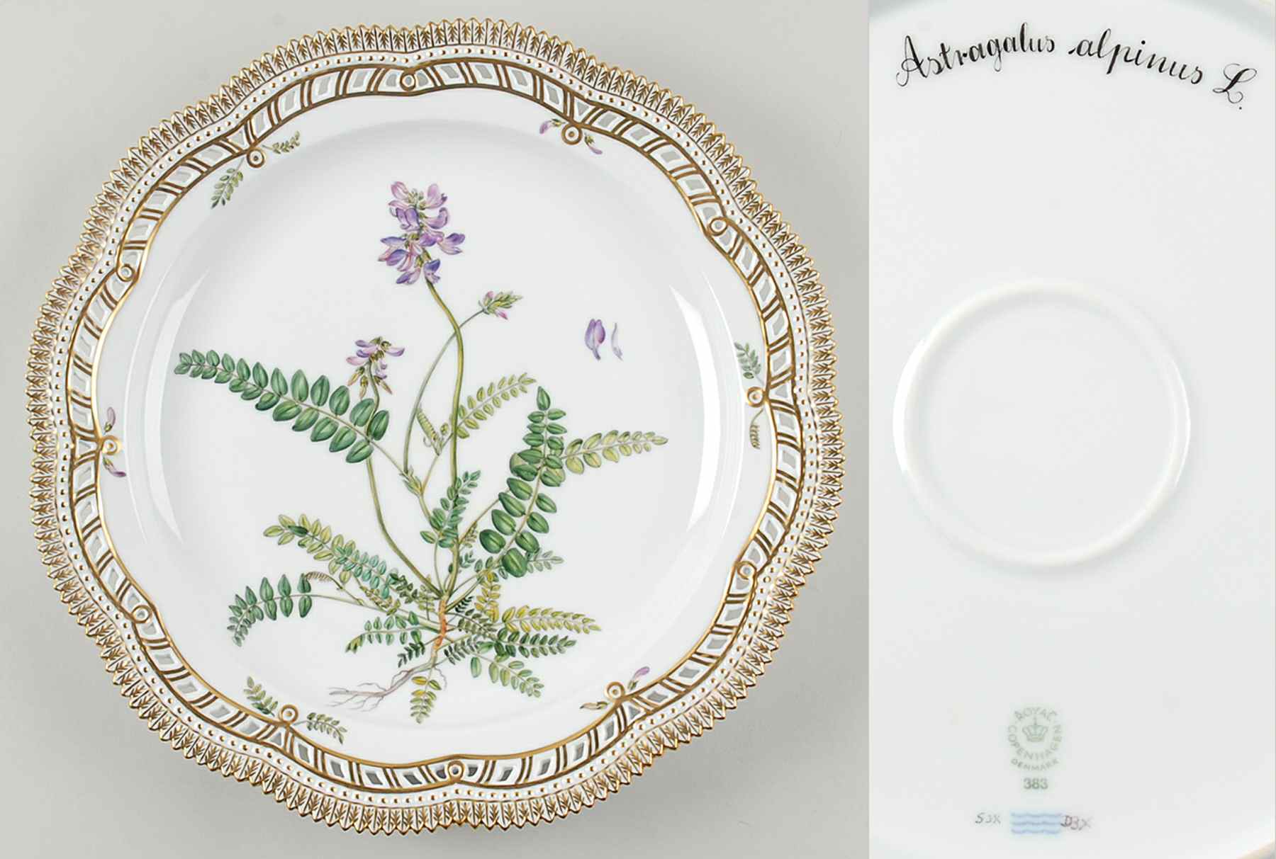 Flora Danica (1961 To Current) 13" Round Pierced Platter-Astragalus alpinus L by Royal Copenhagen-1