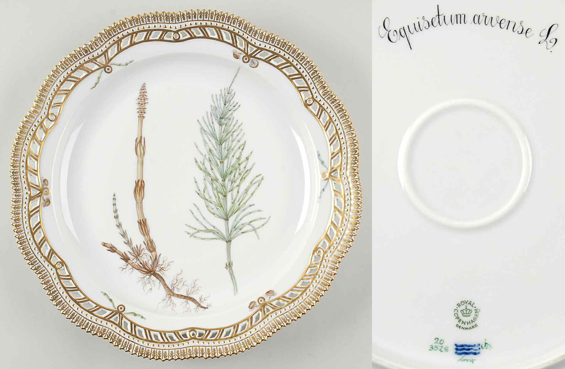 Flora Danica (1961 To Current) 13" Round Pierced Platter-Equisetum arvense L by Royal Copenhagen-1