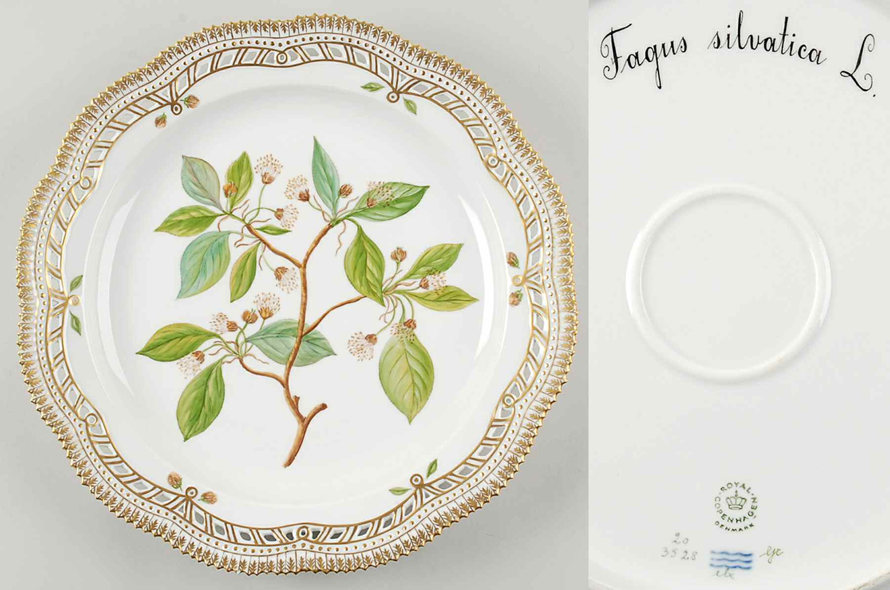 Flora Danica (1961 To Current) 13" Round Pierced Platter-Fagus silvatica L by Royal Copenhagen-1