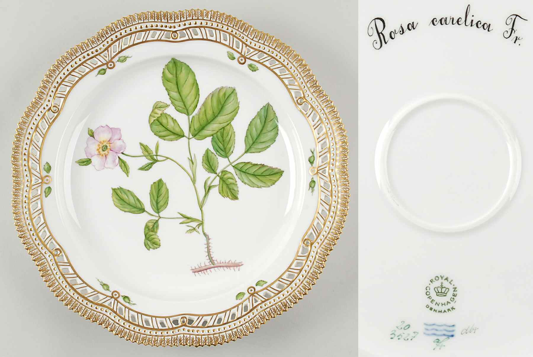 Flora Danica (1961 To Current) 11" Round Pierced Platter-Rosa carelica Fr by Royal Copenhagen-1
