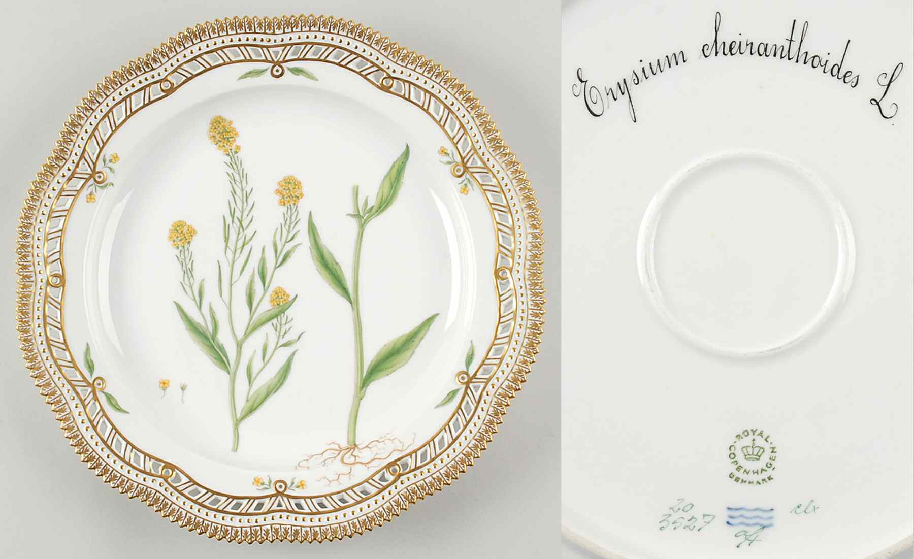Flora Danica (1961 To Current) 11" Round Pierced Platter-Erysium cheiranthoides L by Royal Copenhagen-1
