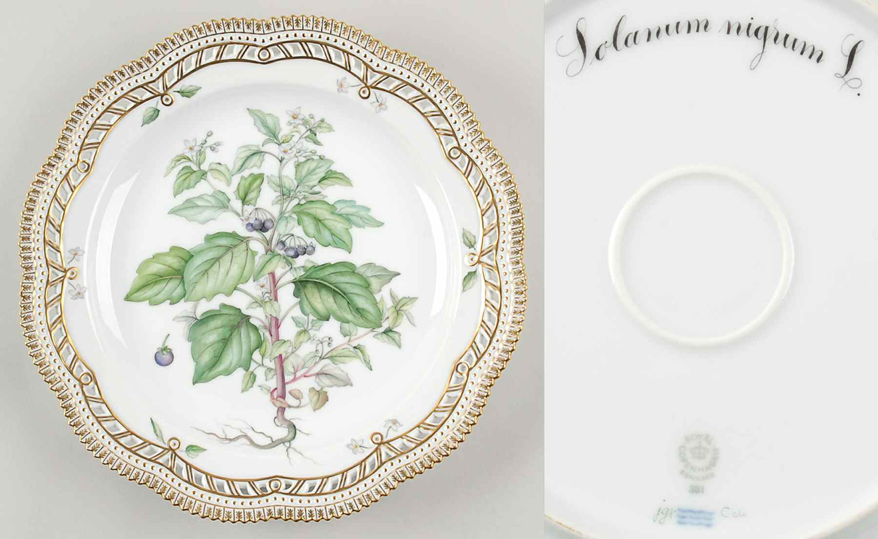 Flora Danica (1961 To Current) 11" Round Pierced Platter-Solanum nigrum L by Royal Copenhagen-1