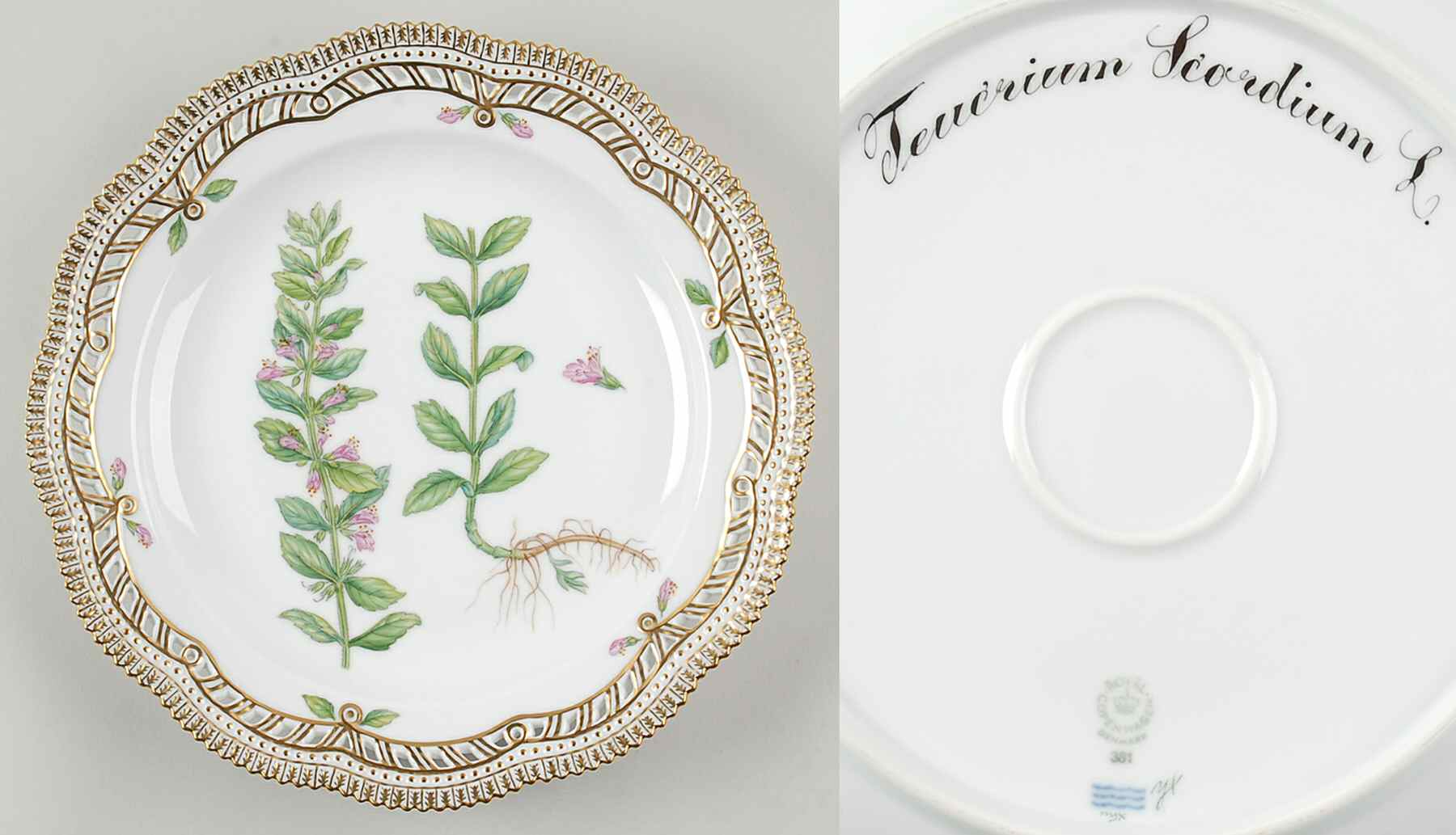 Flora Danica (1961 To Current) 11" Round Pierced Platter-Teucrium Scordium L by Royal Copenhagen-1