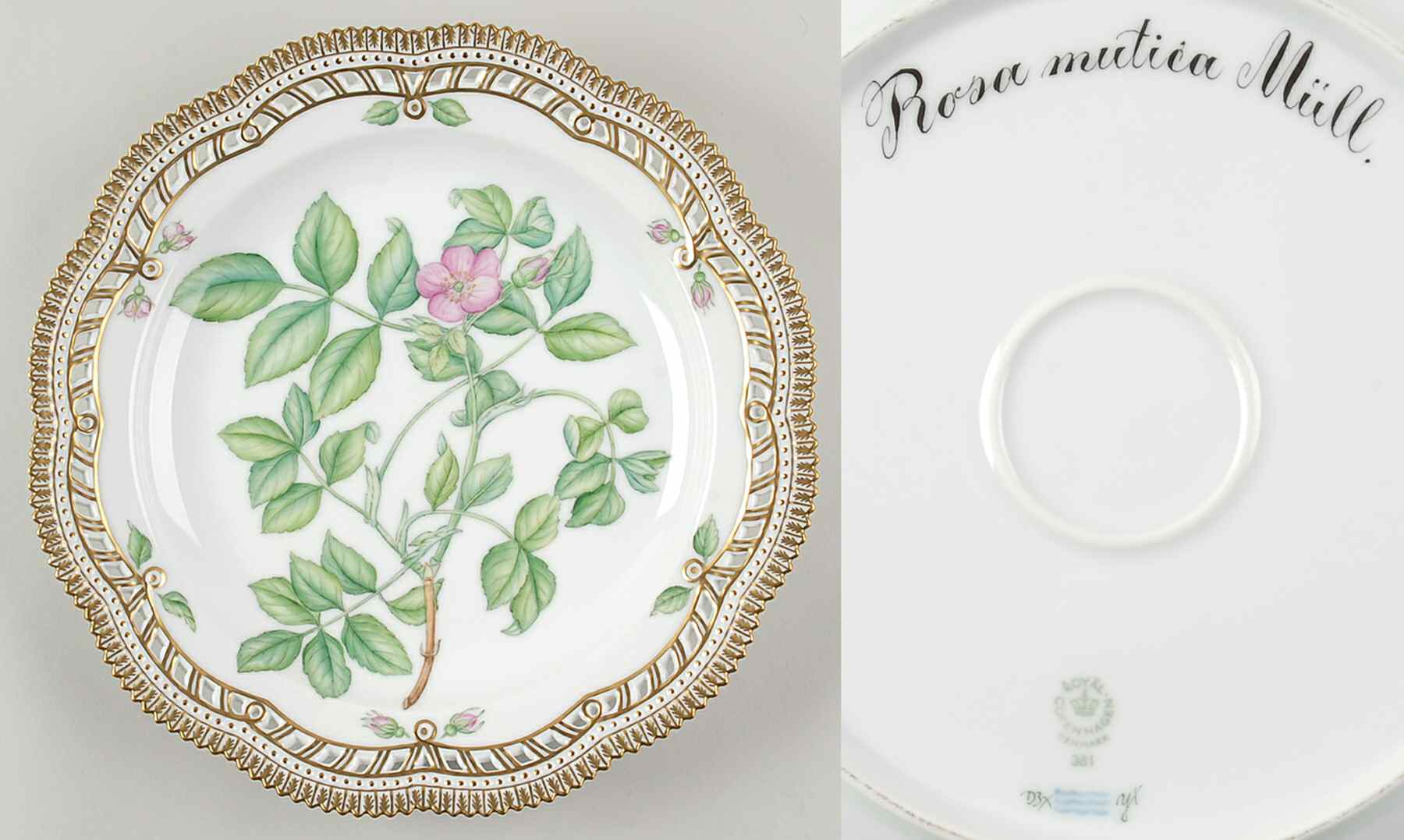 Flora Danica (1961 To Current) 11" Round Pierced Platter-Rosa mutica Mull by Royal Copenhagen-1