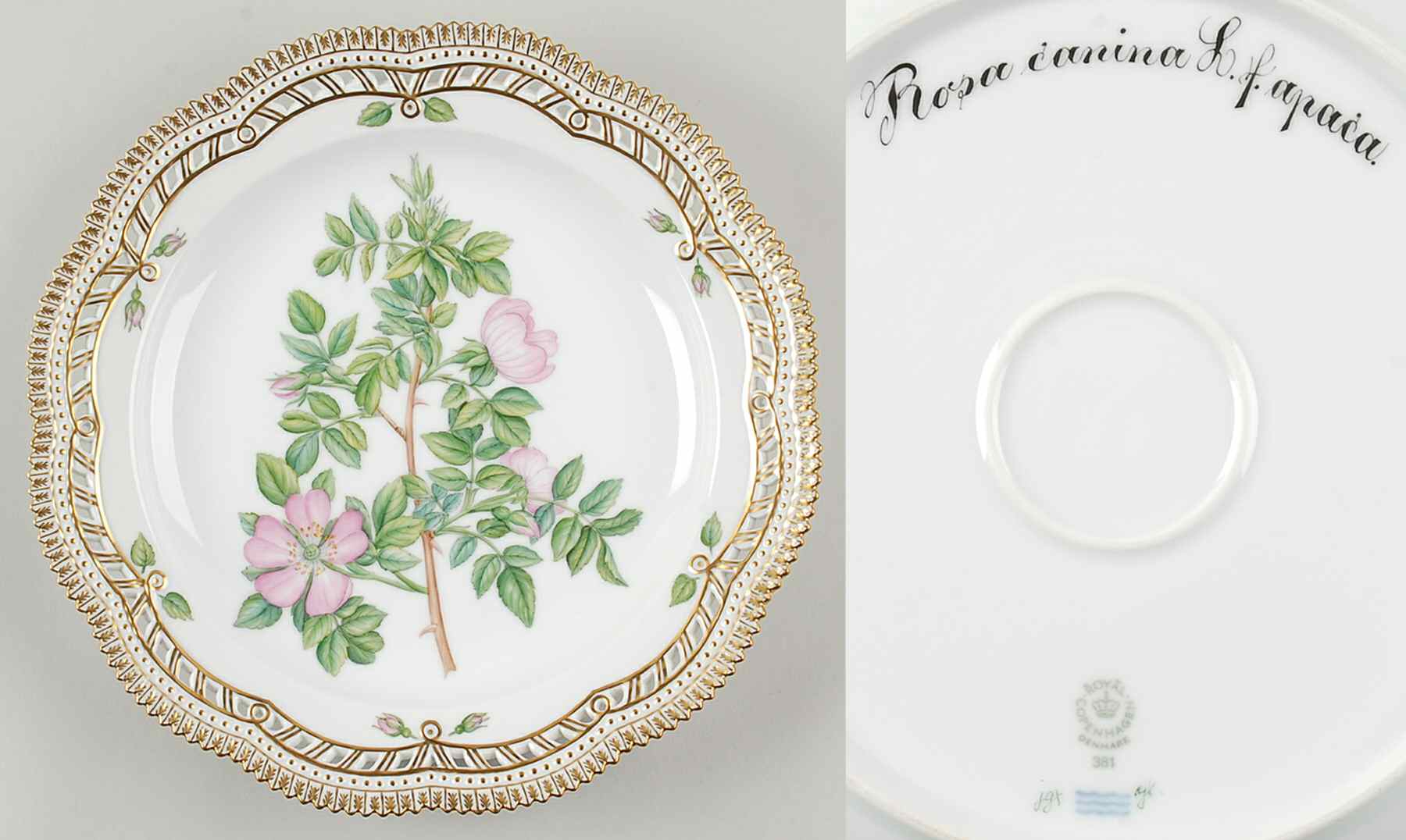 Flora Danica (1961 To Current) 11" Round Pierced Platter-Rosa canina L f opaca by Royal Copenhagen-1