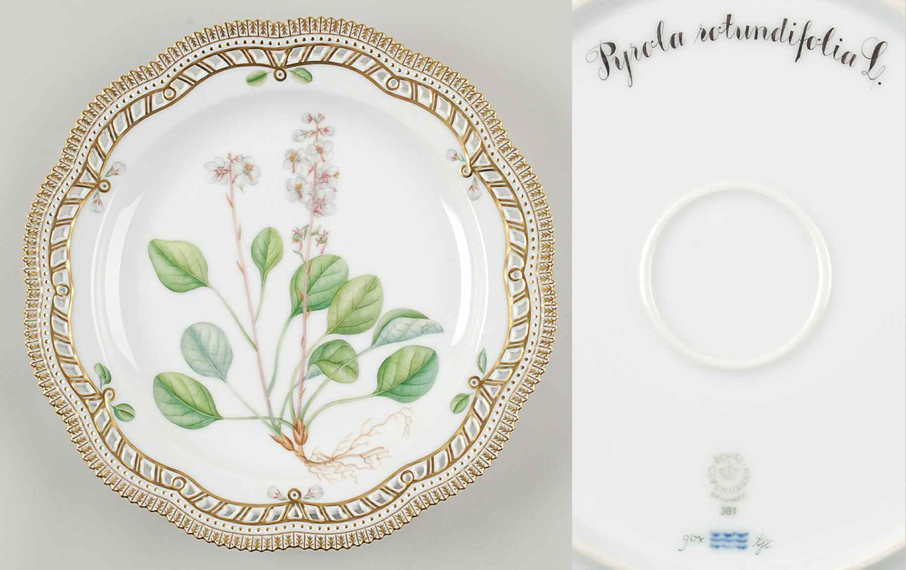 Flora Danica (1961 To Current) 11" Round Pierced Platter-Pyrola rotundifolia L by Royal Copenhagen-1