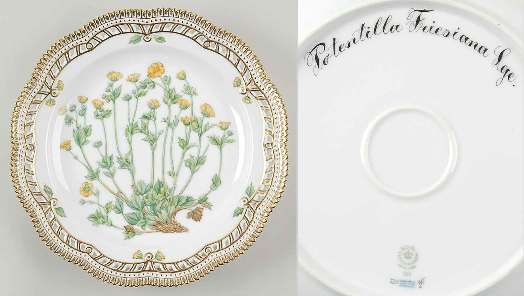 Flora Danica (1961 To Current) 11" Round Pierced Platter-Potentilla Friesiana Lge by Royal Copenhagen-1