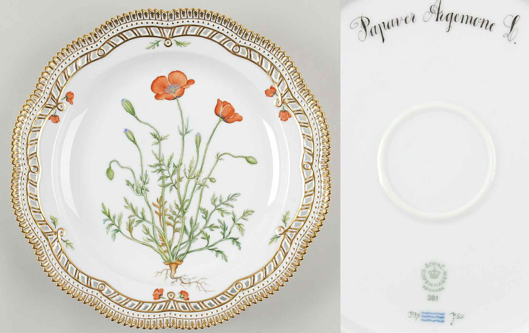 Flora Danica (1961 To Current) 11" Round Pierced Platter-Papaver Argemone L by Royal Copenhagen-1