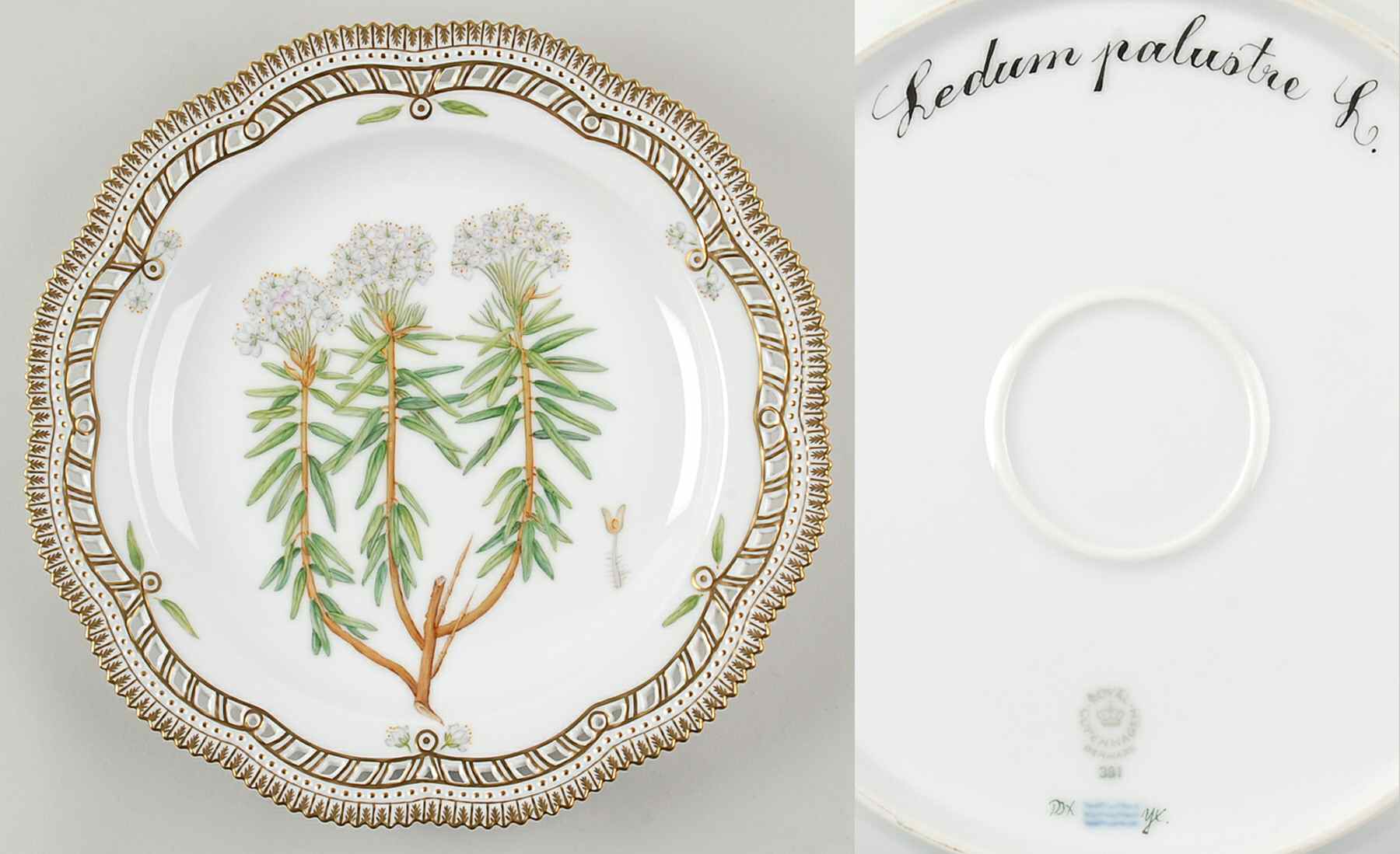Flora Danica (1961 To Current) 11" Round Pierced Platter-Ledum palustre L by Royal Copenhagen-1