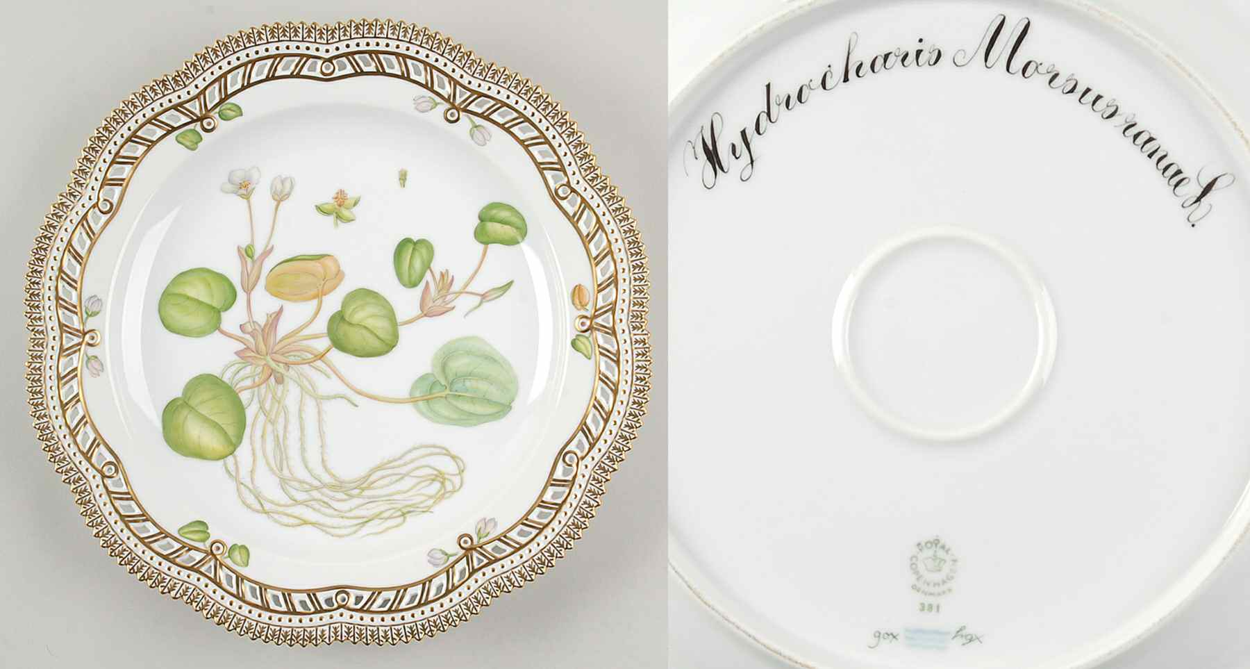 Flora Danica (1961 To Current) 11" Round Pierced Platter-Hydrocharis Morsus ranae by Royal Copenhagen-1