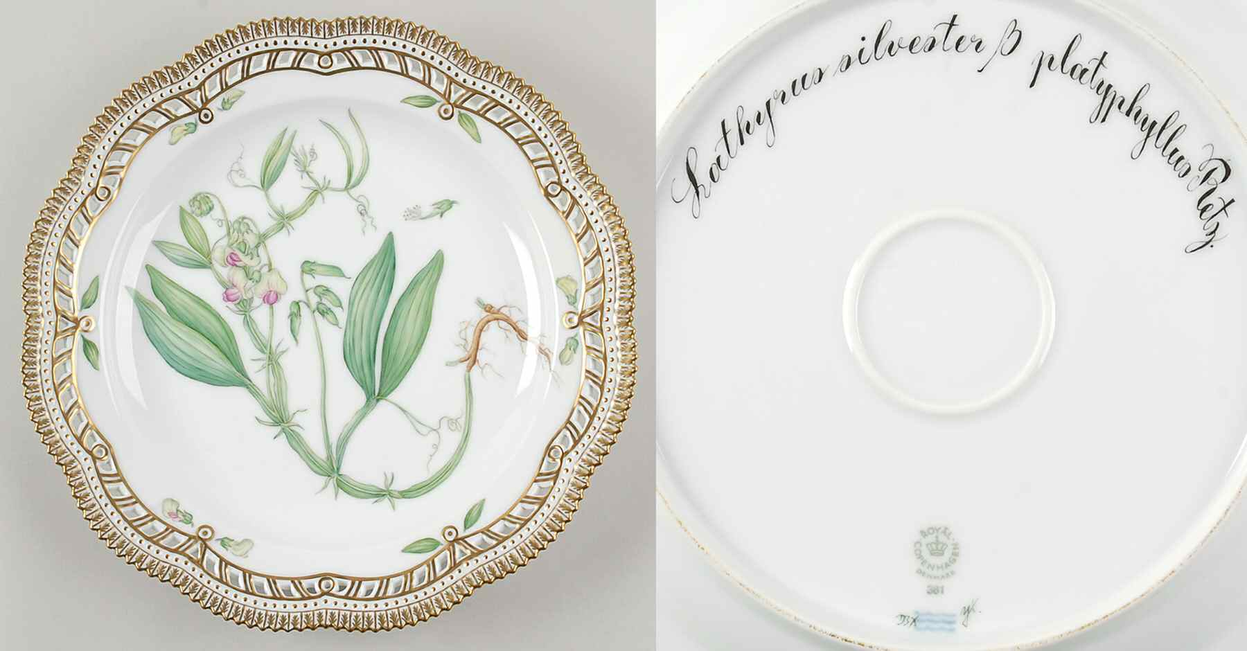 Flora Danica (1961 To Current) 11" Round Pierced Platter-Lathyrus silvester B pla by Royal Copenhagen-1