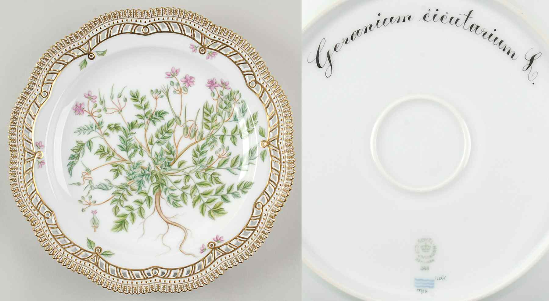 Flora Danica (1961 To Current) 11" Round Pierced Platter-Geranium cicutarium L by Royal Copenhagen-1
