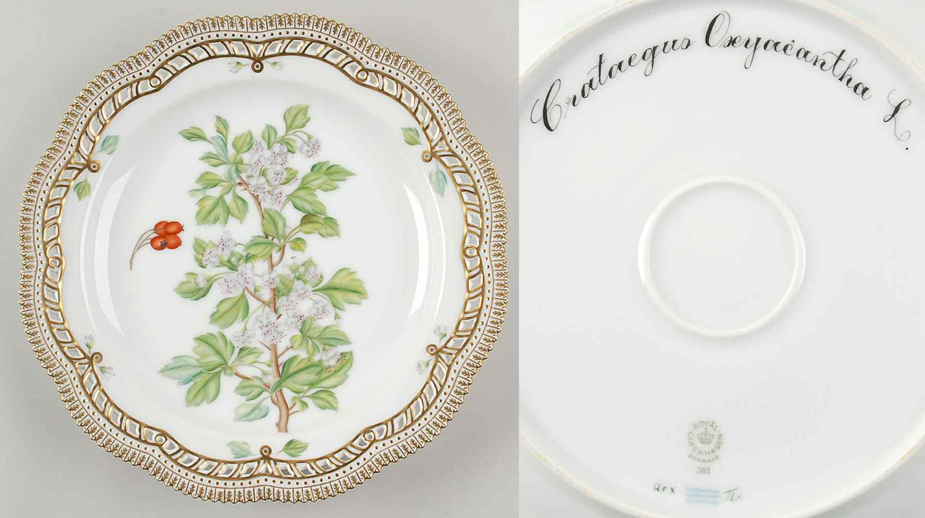 Flora Danica (1961 To Current) 11" Round Pierced Platter-Crataegus Oxyacantha L by Royal Copenhagen-1
