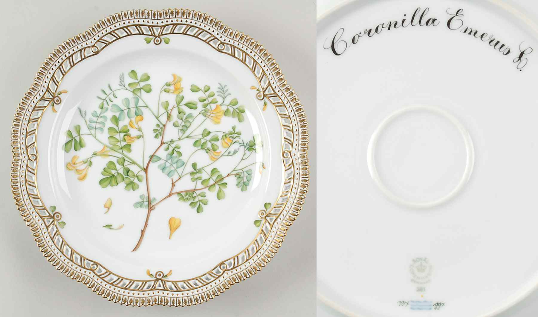 Flora Danica (1961 To Current) 11" Round Pierced Platter-Coronilla Emerus L by Royal Copenhagen-1