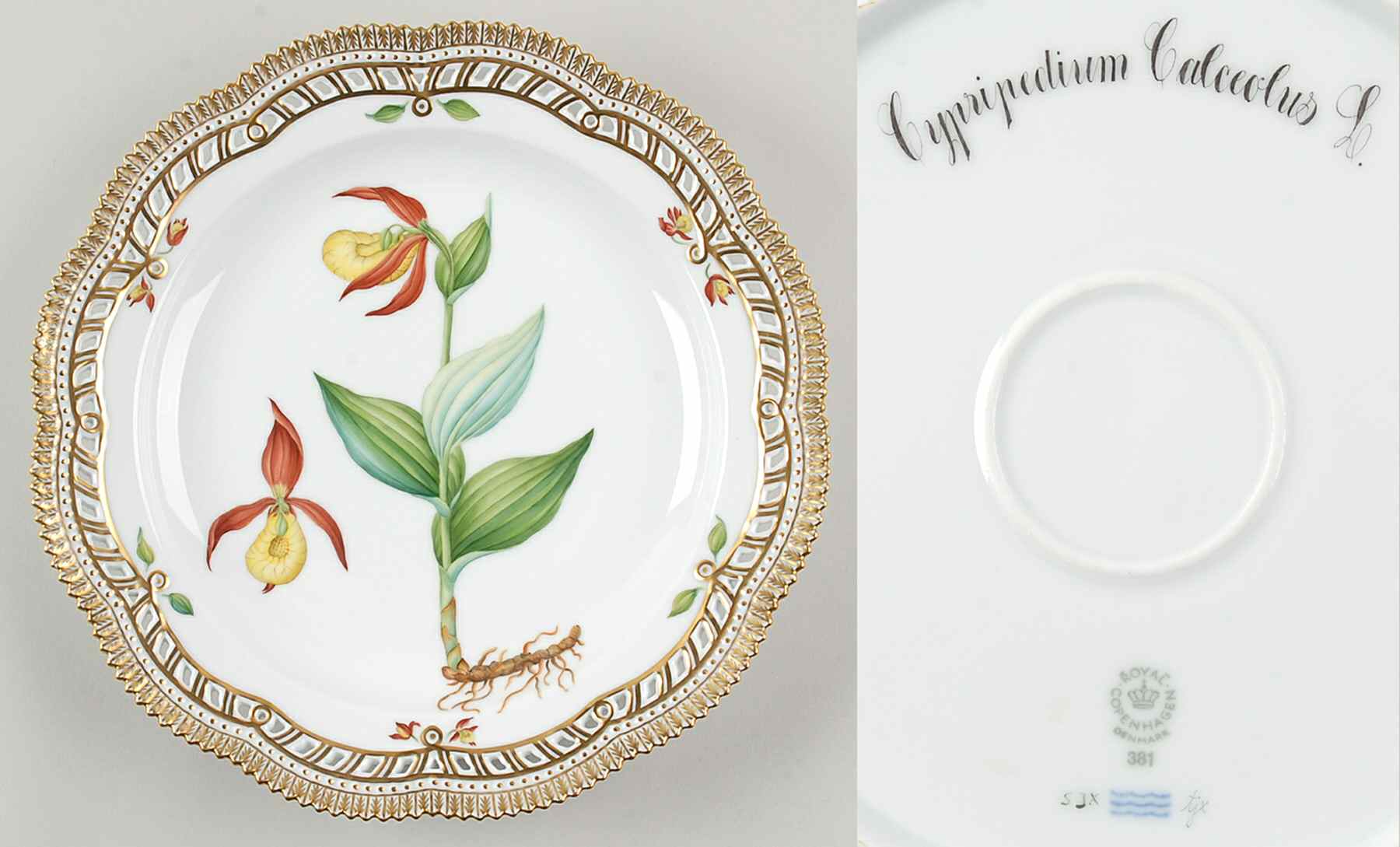 Flora Danica (1961 To Current) 11" Round Pierced Platter-Cypripedium Calceolus L by Royal Copenhagen-1