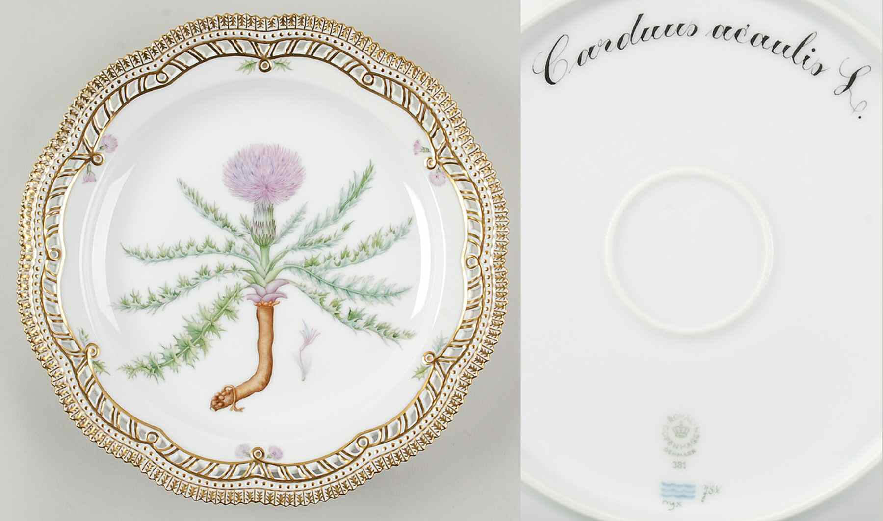 Flora Danica (1961 To Current) 11" Round Pierced Platter-Carduus acaulis L by Royal Copenhagen-1