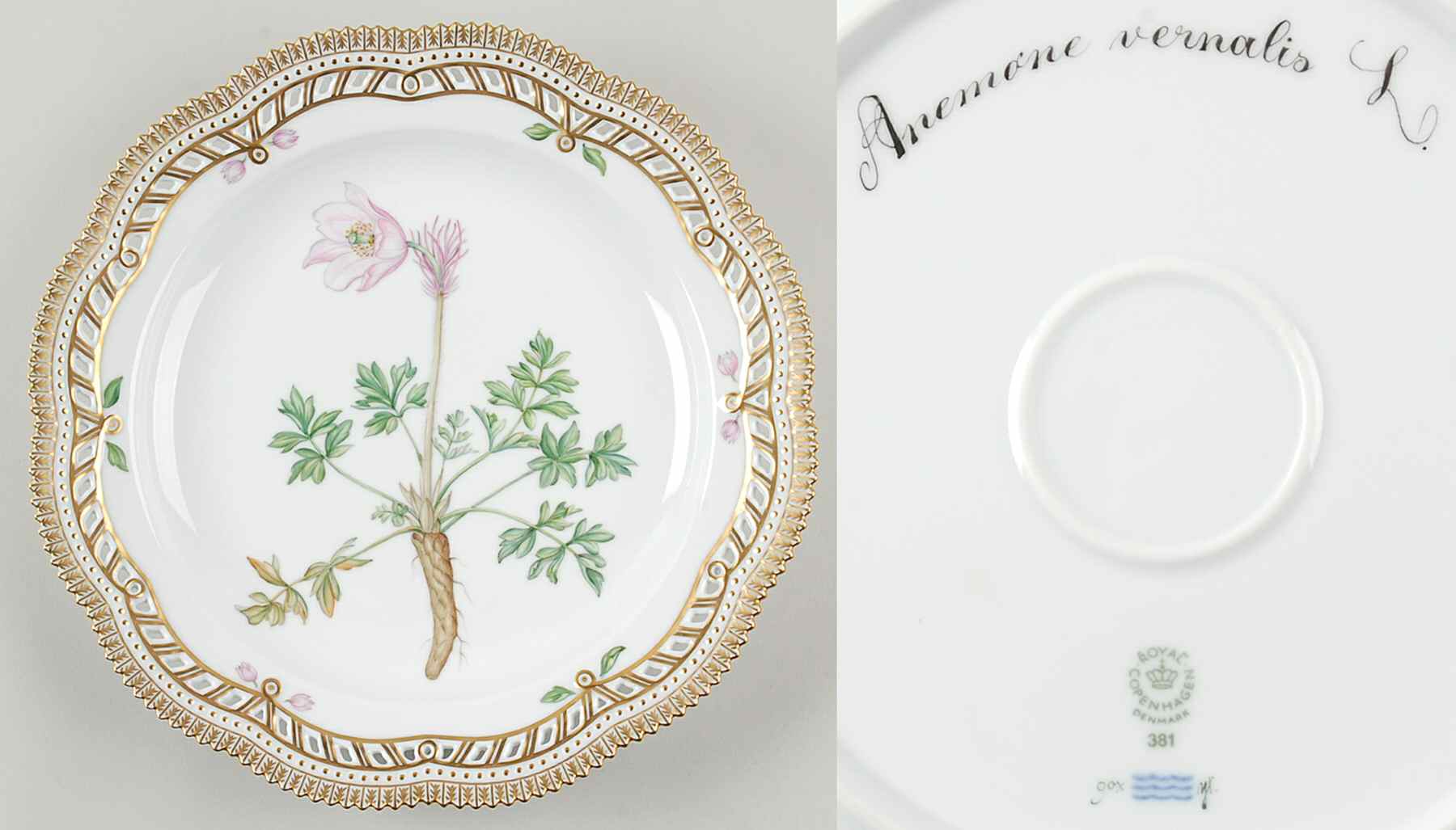 Flora Danica (1961 To Current) 11" Round Pierced Platter-Anemone vernalis L by Royal Copenhagen-1