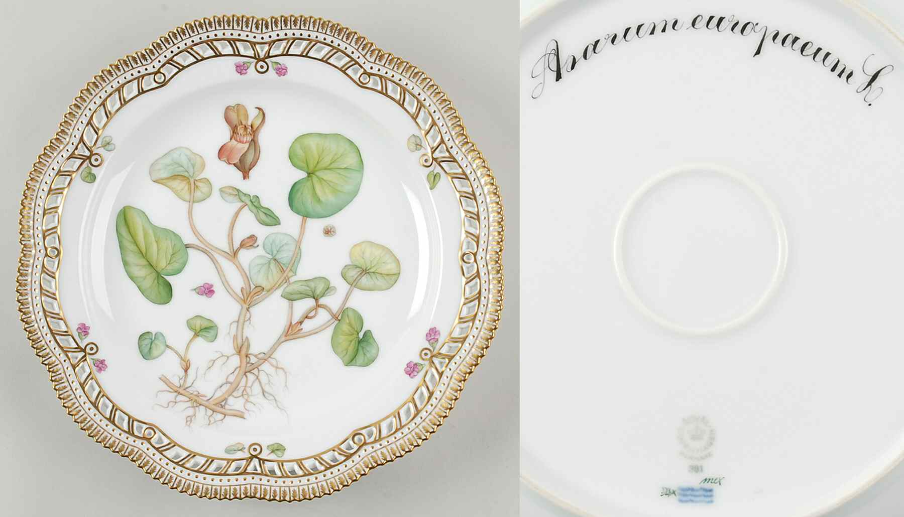 Flora Danica (1961 To Current) 11" Round Pierced Platter-Asarum europaeum L by Royal Copenhagen-1