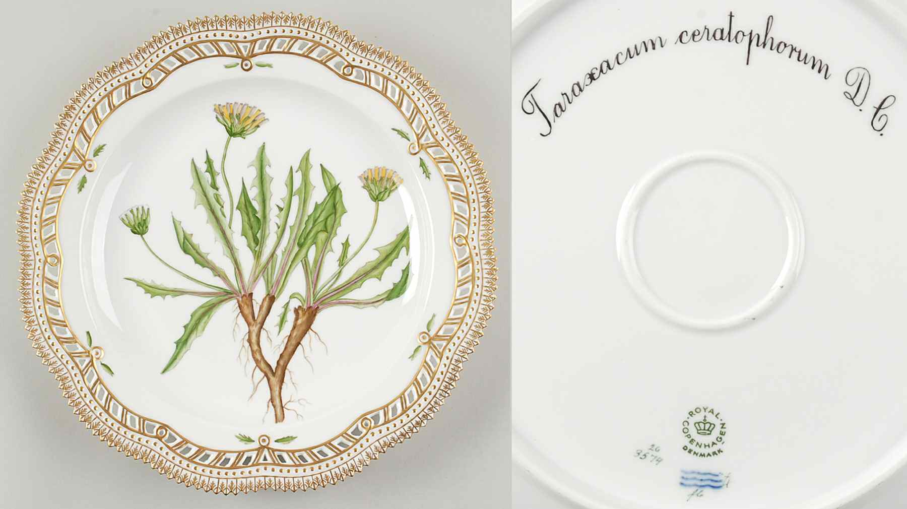 Flora Danica (1961 To Current) 11" Round Pierced Platter-Taraxacum ceratophorum D by Royal Copenhagen-1