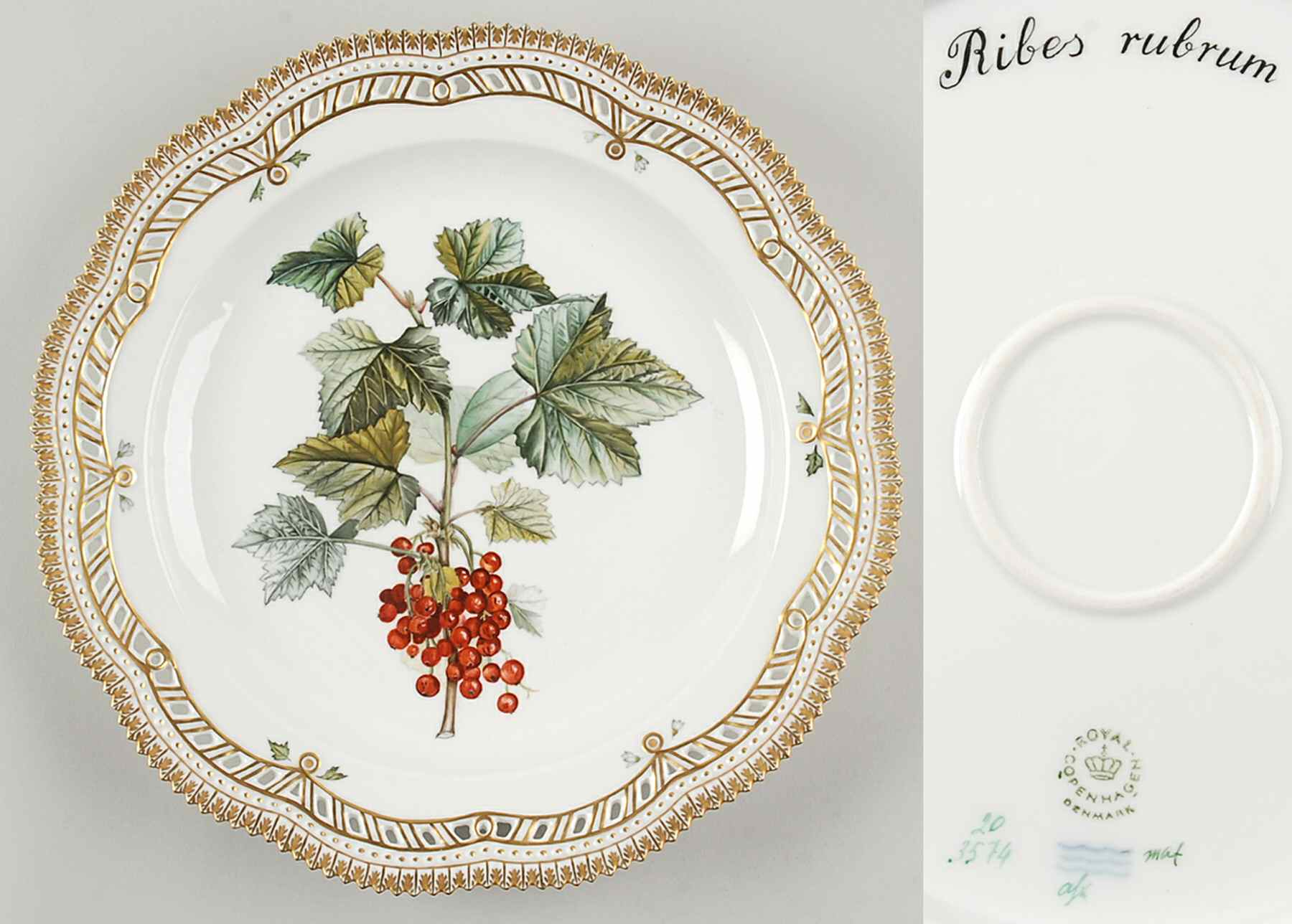 Flora Danica (1961 To Current) 11" Round Pierced Platter-Ribes rubrum by Royal Copenhagen-1