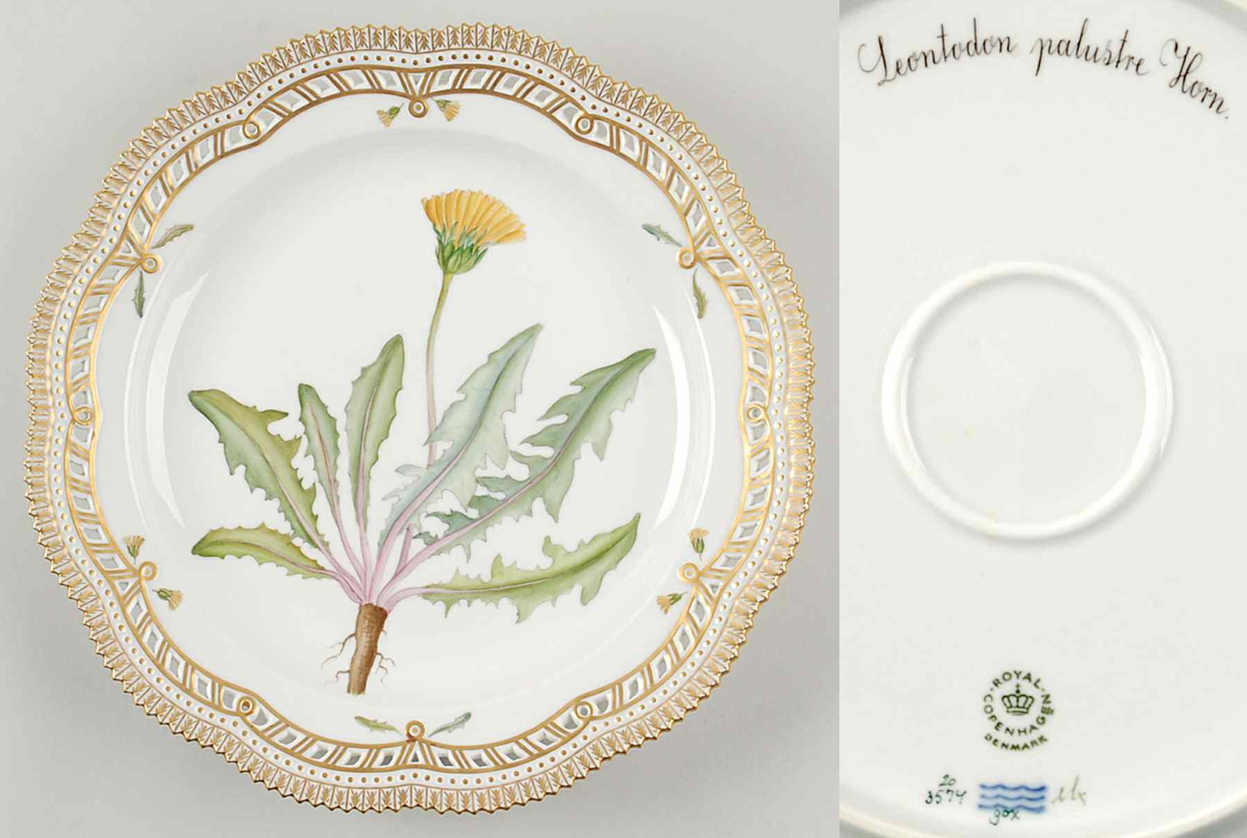 Flora Danica (1961 To Current) 11" Round Pierced Platter-Leontodon palustre Horn by Royal Copenhagen-1