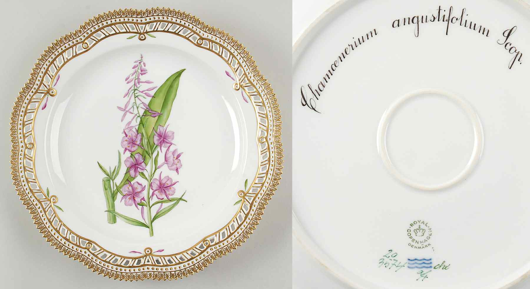 Flora Danica (1961 To Current) 11" Round Pierced Platter-Chamaenerium angustifol by Royal Copenhagen-1