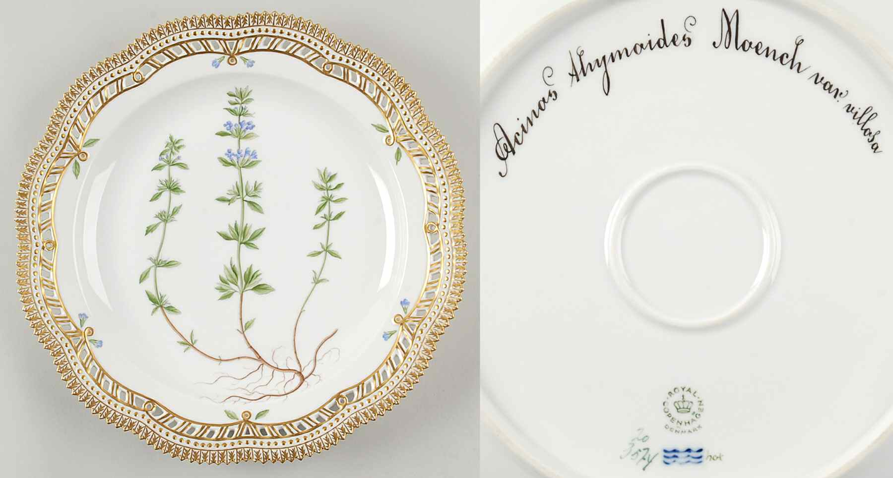 Flora Danica (1961 To Current) 11" Round Pierced Platter-Acinos thymoides Moench by Royal Copenhagen-1