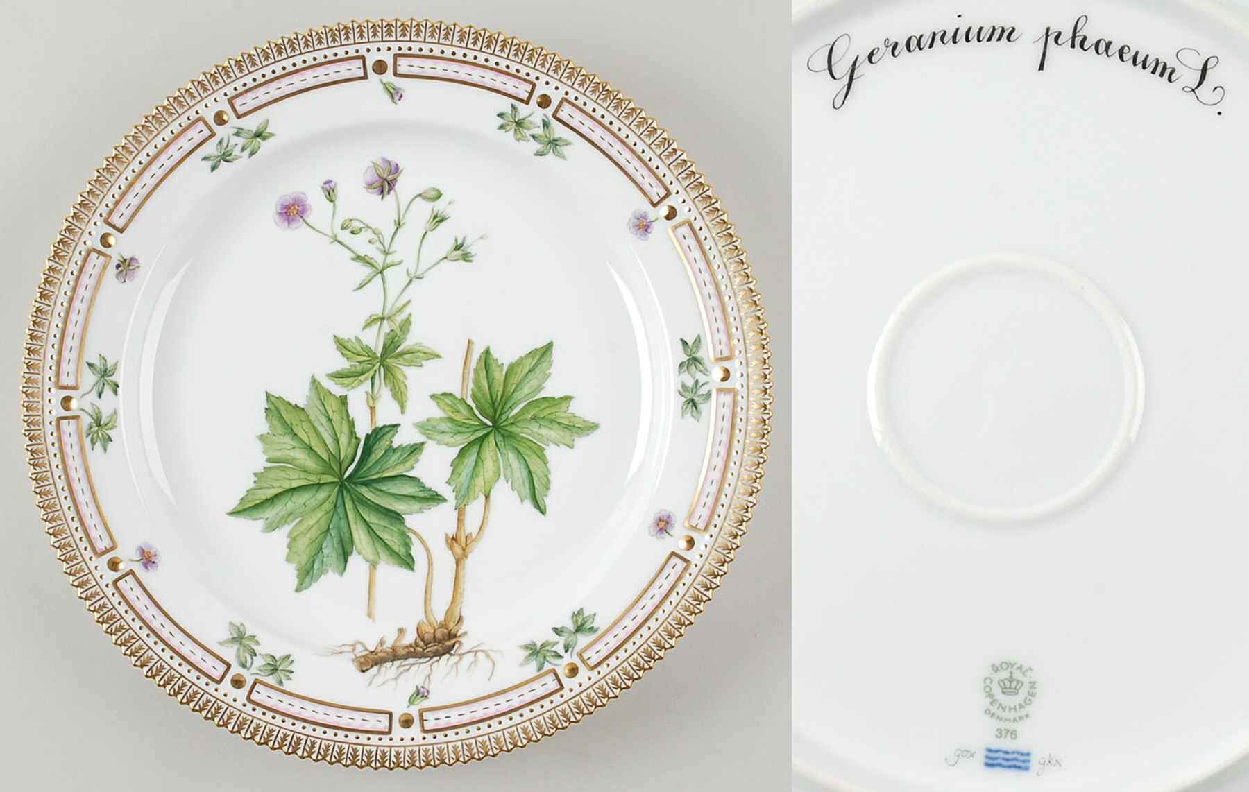 Flora Danica (1961 To Current) 11" Round Platter-Geranium phaeum L by Royal Copenhagen-1