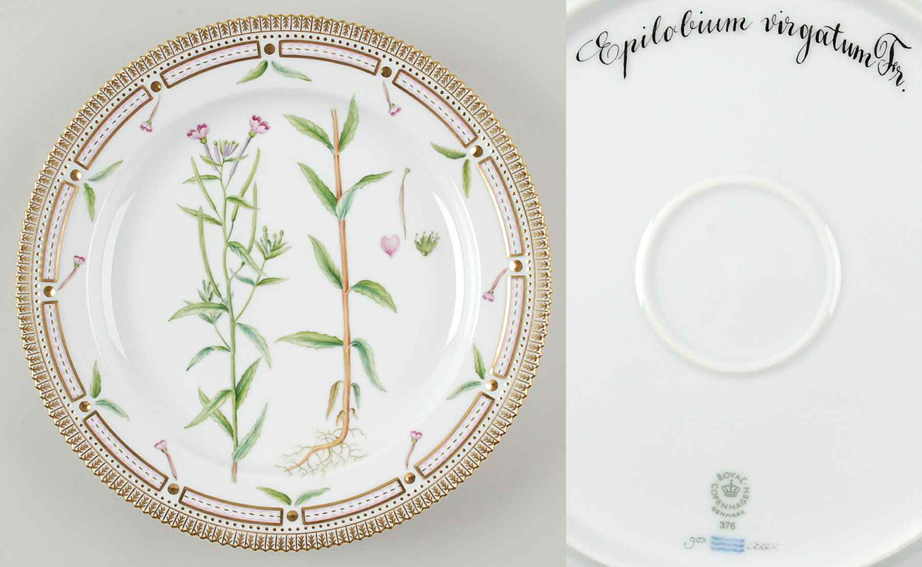 Flora Danica (1961 To Current) 11" Round Platter-Epilobium virgatum Fr by Royal Copenhagen-1