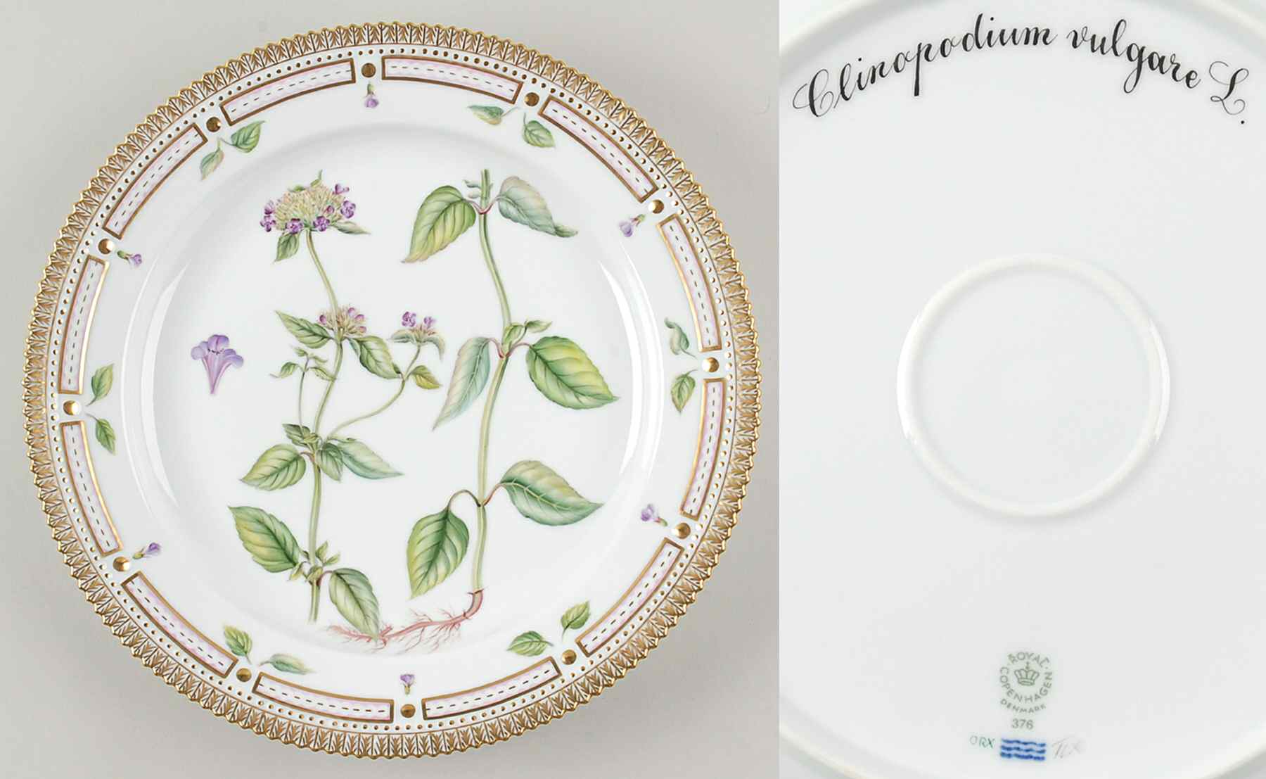 Flora Danica (1961 To Current) 11" Round Platter-Clinopodium vulgare L by Royal Copenhagen-1