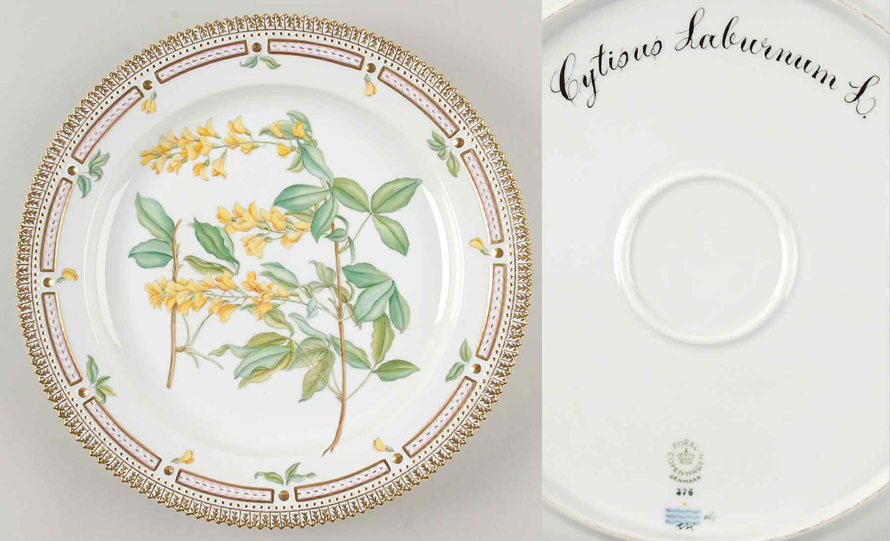 Flora Danica (1961 To Current) 11" Round Platter-Cytisus Laburnum L by Royal Copenhagen-1