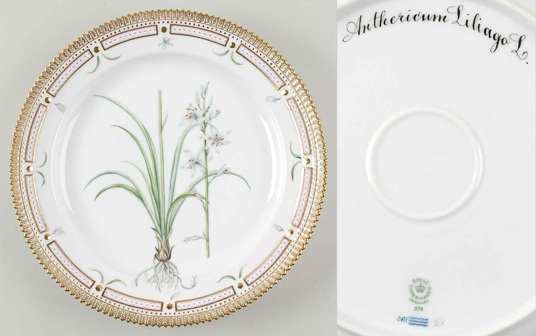 Flora Danica (1961 To Current) 11" Round Platter-Anthericum Liliago L by Royal Copenhagen-1