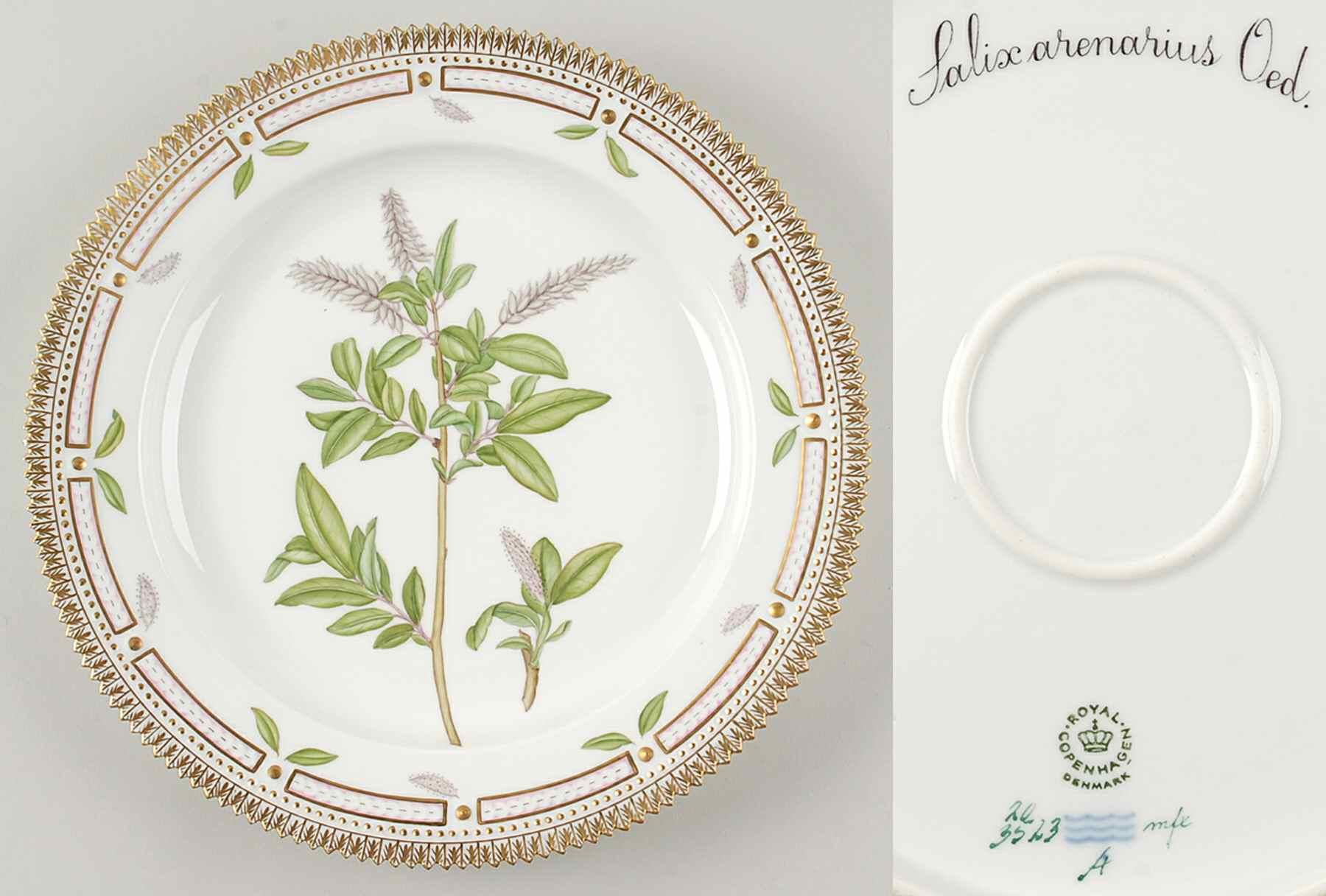 Flora Danica (1961 To Current) 11" Round Platter-Salix arenarius Oed by Royal Copenhagen-1