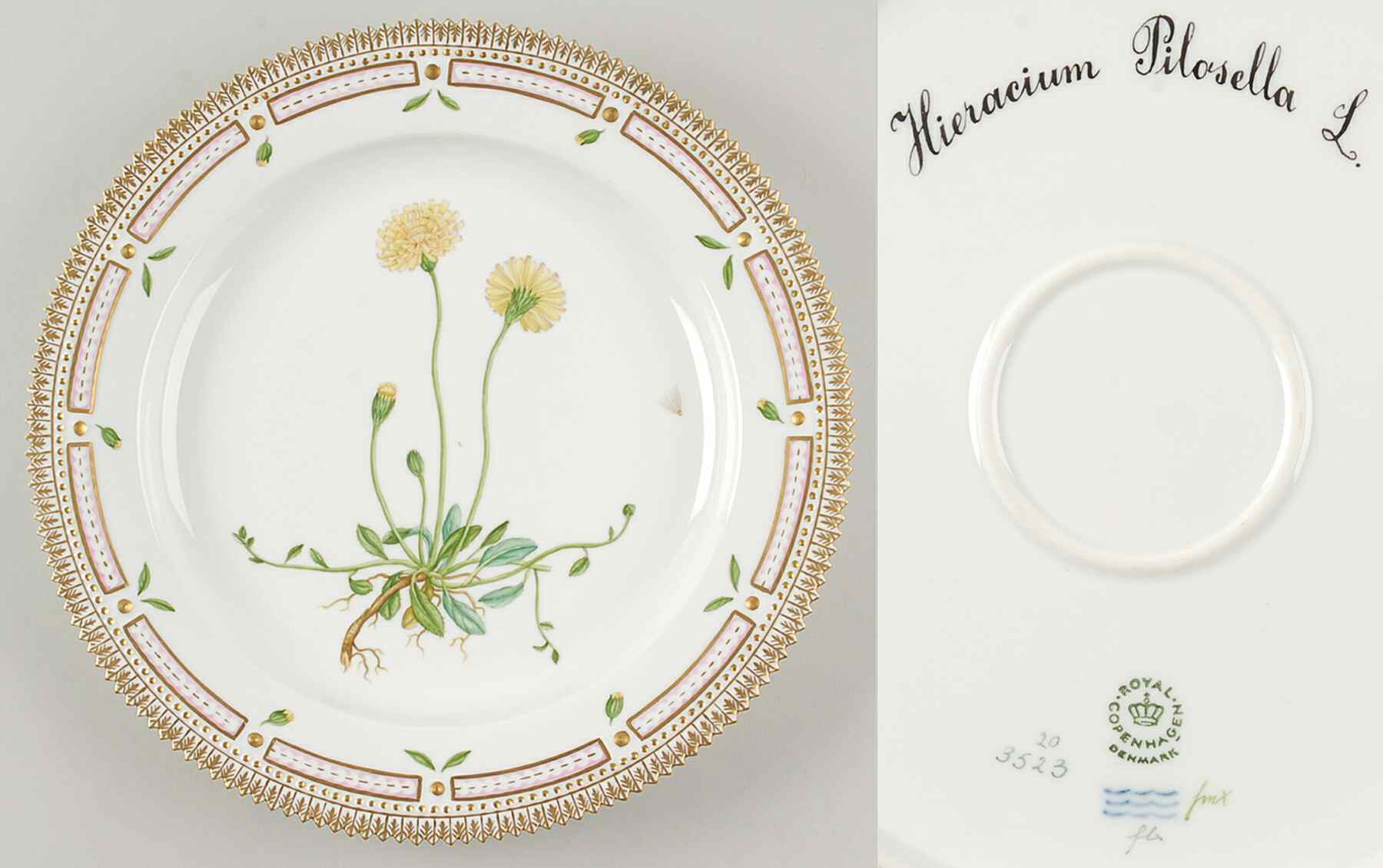 Flora Danica (1961 To Current) 11" Round Platter-Hieracium Pilosella L by Royal Copenhagen-1