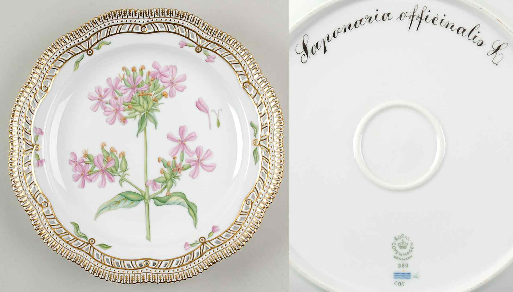 Flora Danica (1961 To Current) 10" Round Pierced Platter-Saponaria officinalis L by Royal Copenhagen-1