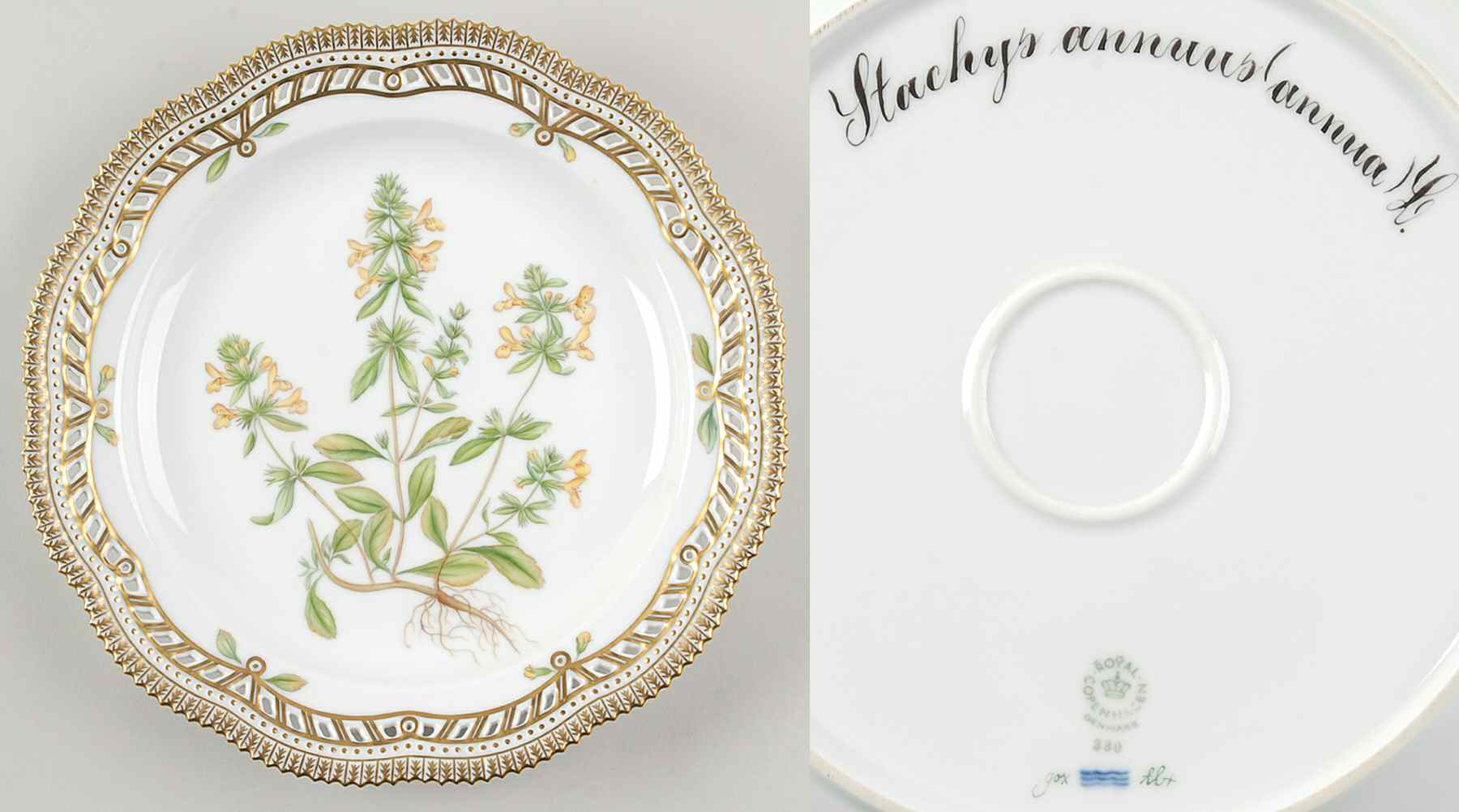 Flora Danica (1961 To Current) 10" Round Pierced Platter-Stachys annuus annua L by Royal Copenhagen-1
