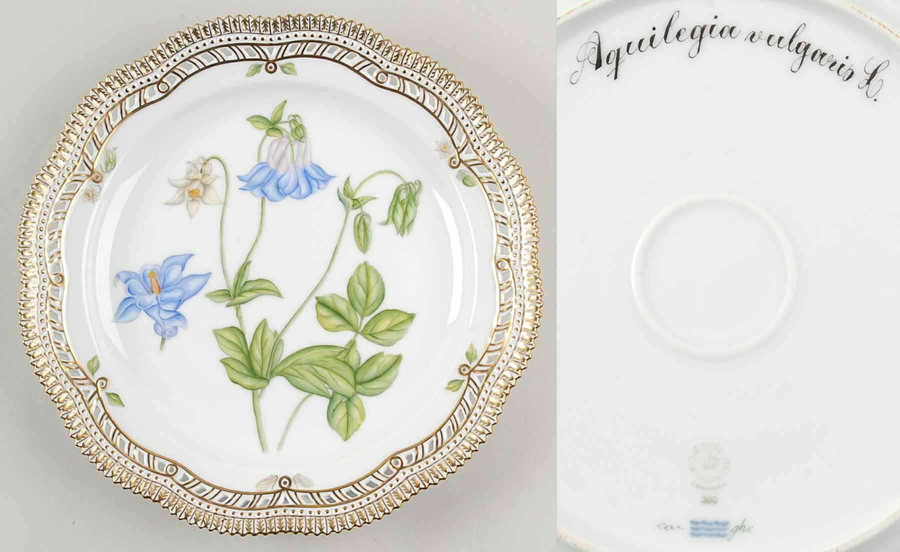 Flora Danica (1961 To Current) 10" Round Pierced Platter-Aquilegia vulgaris L by Royal Copenhagen-1