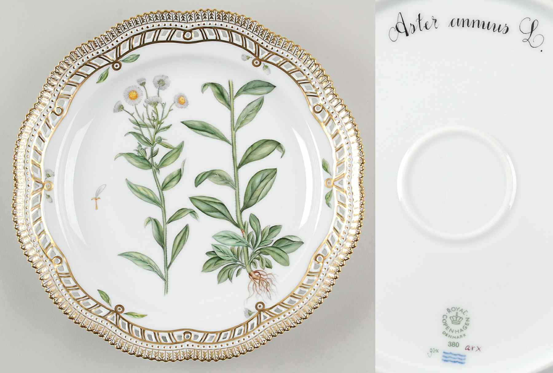 Flora Danica (1961 To Current) 10" Round Pierced Platter-Aster annuus L by Royal Copenhagen-1