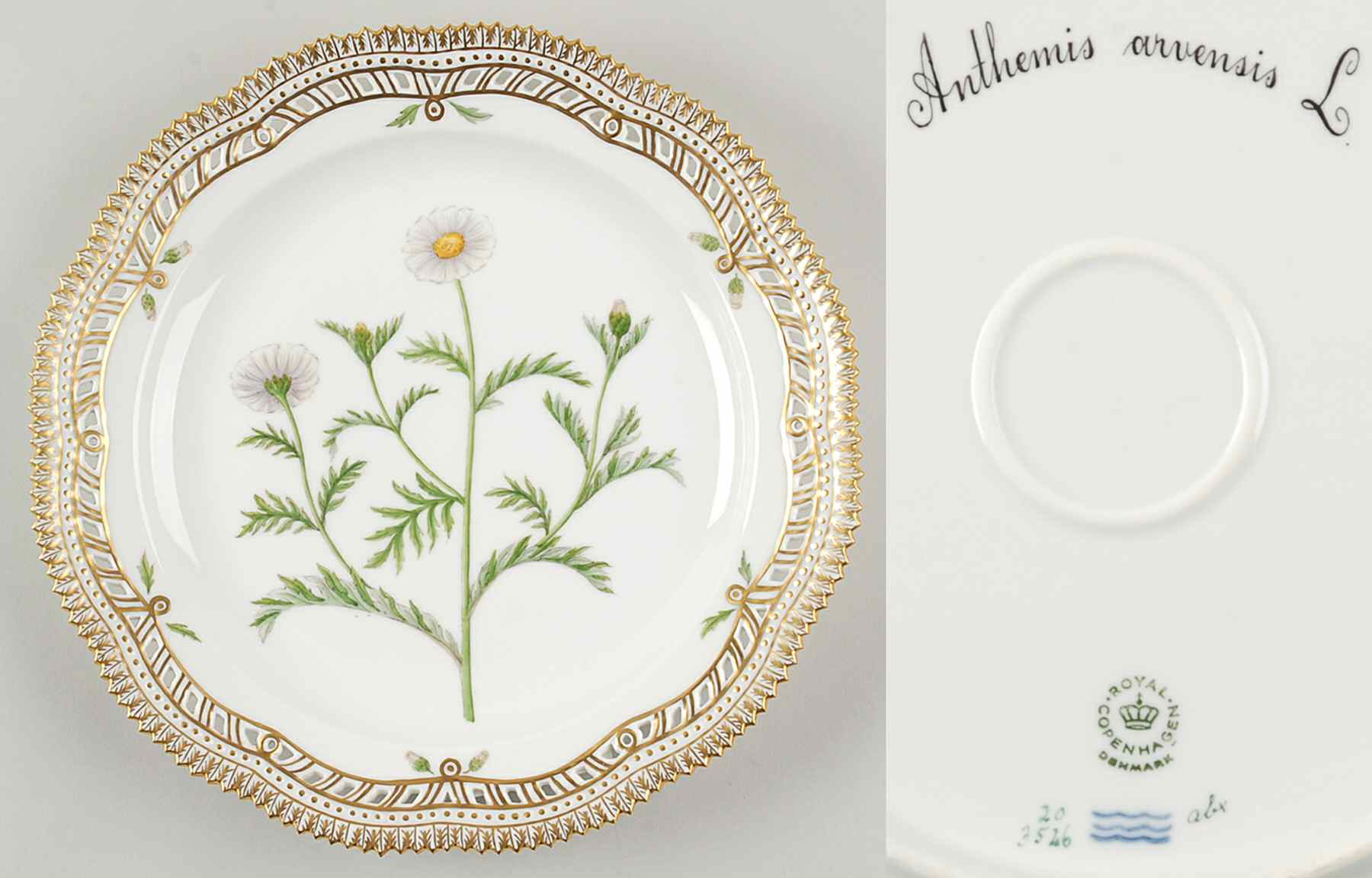 Flora Danica (1961 To Current) 10" Round Pierced Platter-Anthemis arvensis L by Royal Copenhagen-1