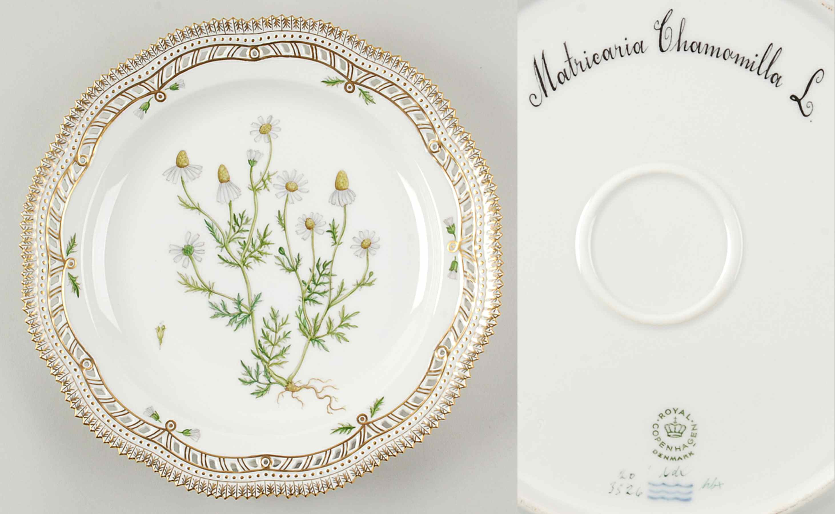 Flora Danica (1961 To Current) 10" Round Pierced Platter-Matricaria Chamomilla L by Royal Copenhagen-1