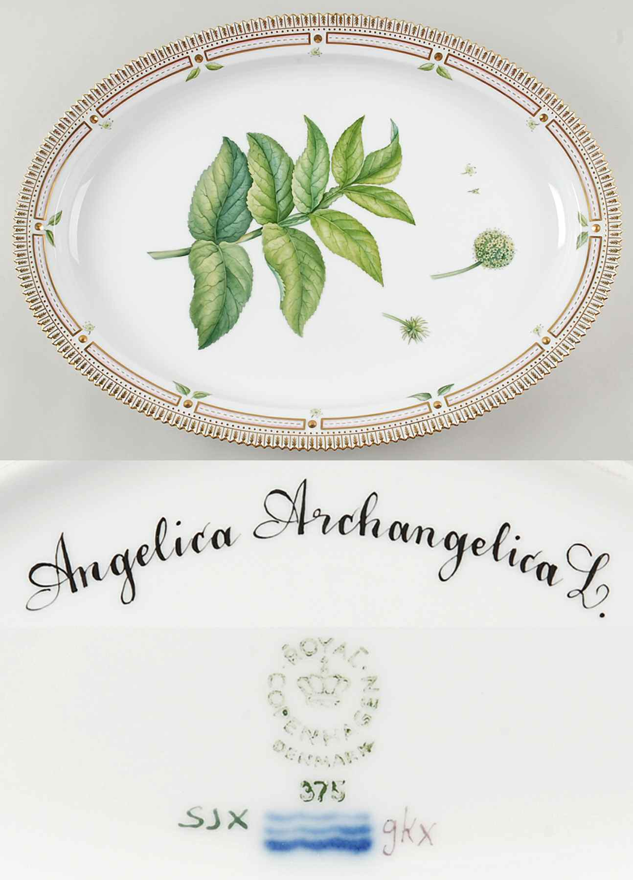 Flora Danica (1961 To Current) 20" Oval Serving Platter-Angelica Archangelica L by Royal Copenhagen-1