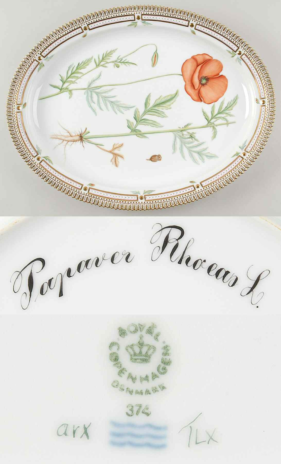 Flora Danica (1961 To Current) 18" Oval Serving Platter-Papaver Rhoeas L by Royal Copenhagen-1